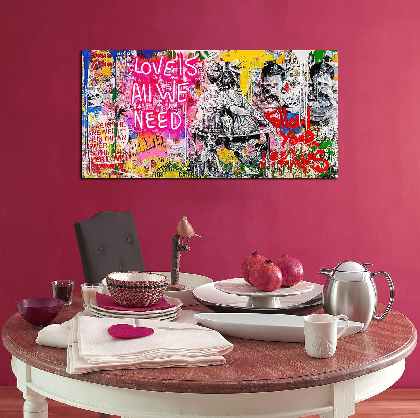 JKWALL77 Banksy Wall-Art - Graffiti Canvas Wall Art - Abstract Wall Decor For Living Room Large Size Ready To Hang Size 59" x 29"