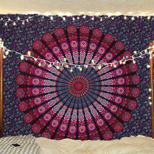 Bless International Handmade Indian hippie Bohemian Psychedelic Peacock Mandala Wall hanging College Dorm Beach Throws Table Cloth Bedding Tapestry (Purple Pink, Queen(84x90Inches)(215x230Cms))