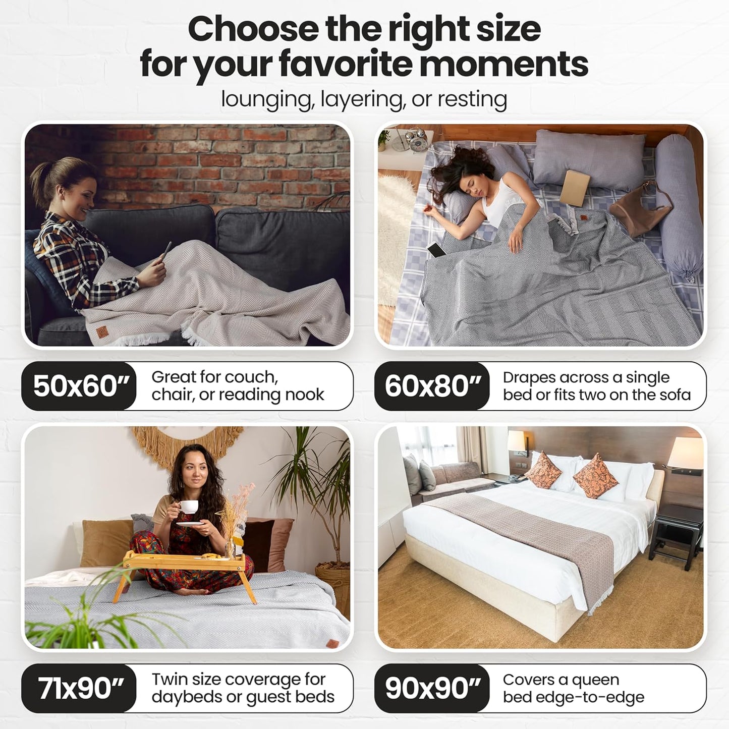 Gold Case Throw Blanket for Couch – 100% Recycled Turkish Cotton Blankets & Throws – Elegant Decorative Throw Blankets for Living Room Sofa – Woven Throws for Couch – Black – 60x80