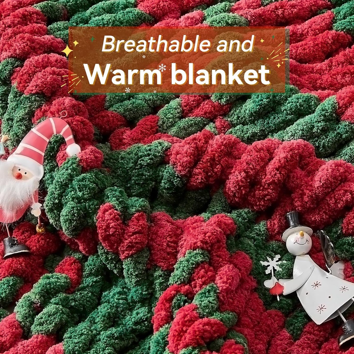 Chunky Knit Throw Blanket, 50''*60'' Knitted Throw Chenille Yarn for Bed Couch, Handmade Stripe Crochet Big Thick Blanket, Machine Washable Cute Comfy Blanket for Home Decor