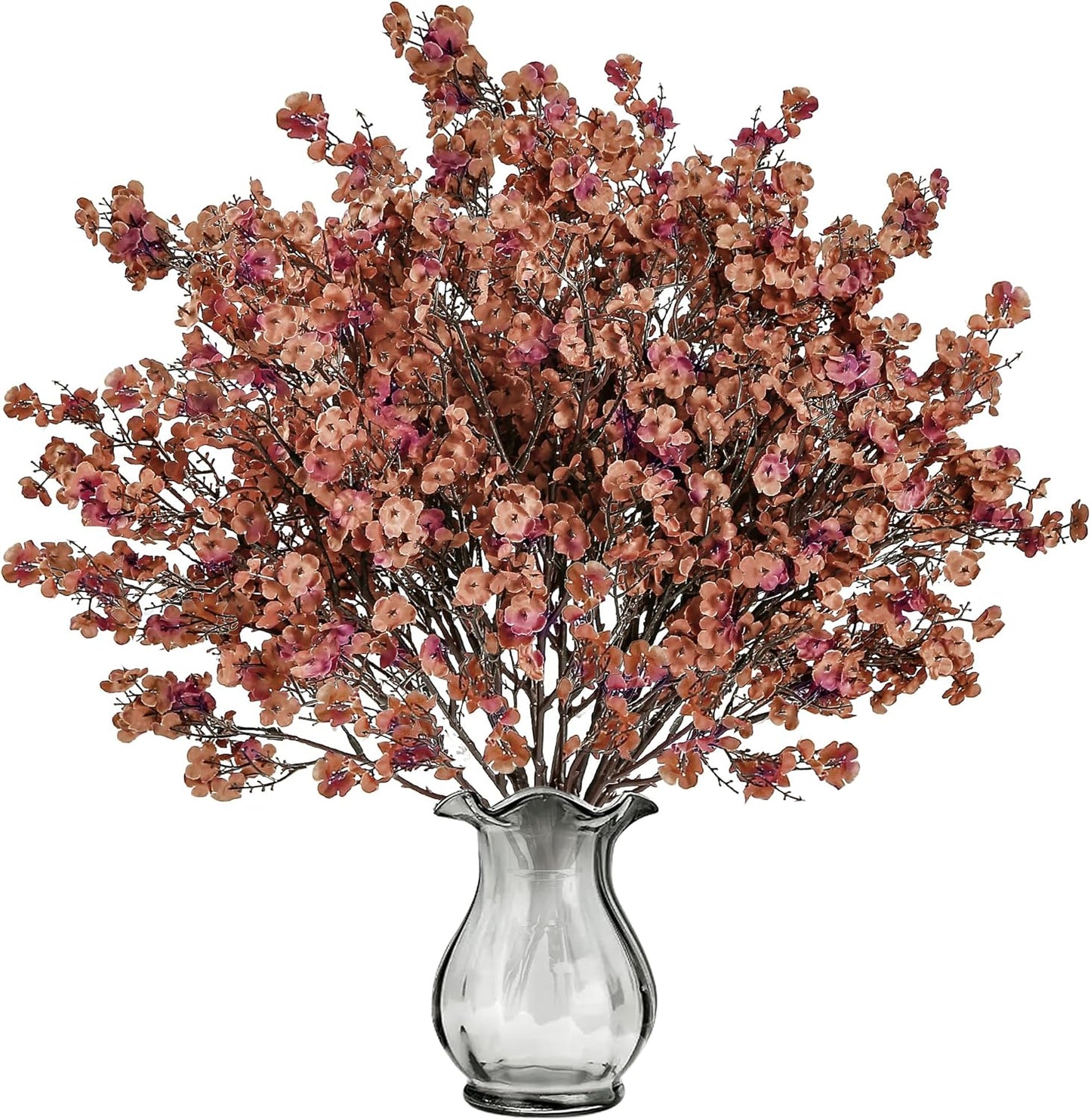Sggvecsy 15 Pcs Babys Breath Artificial Flowers Gypsophila Bouquets Bulk Real Touch Fake Silk Flowers for Home DIY Floral Arrangement Table Centerpiece Fall Autumn Decoration (Orange Brown)
