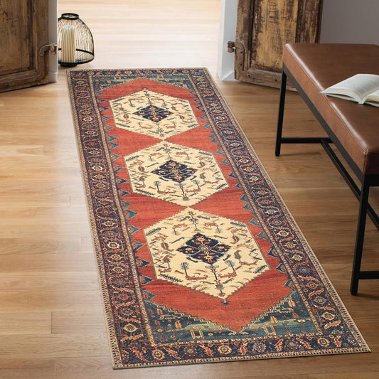 Keen Home Design 2x10 Rug - Machine Washable Runner with Non-Slip Backing, Ideal for Hallway, Entryway, Kitchen, Laundry Room - Vintage, Easy Clean, Durable, Low Pile Rug - (2'6" x 10')