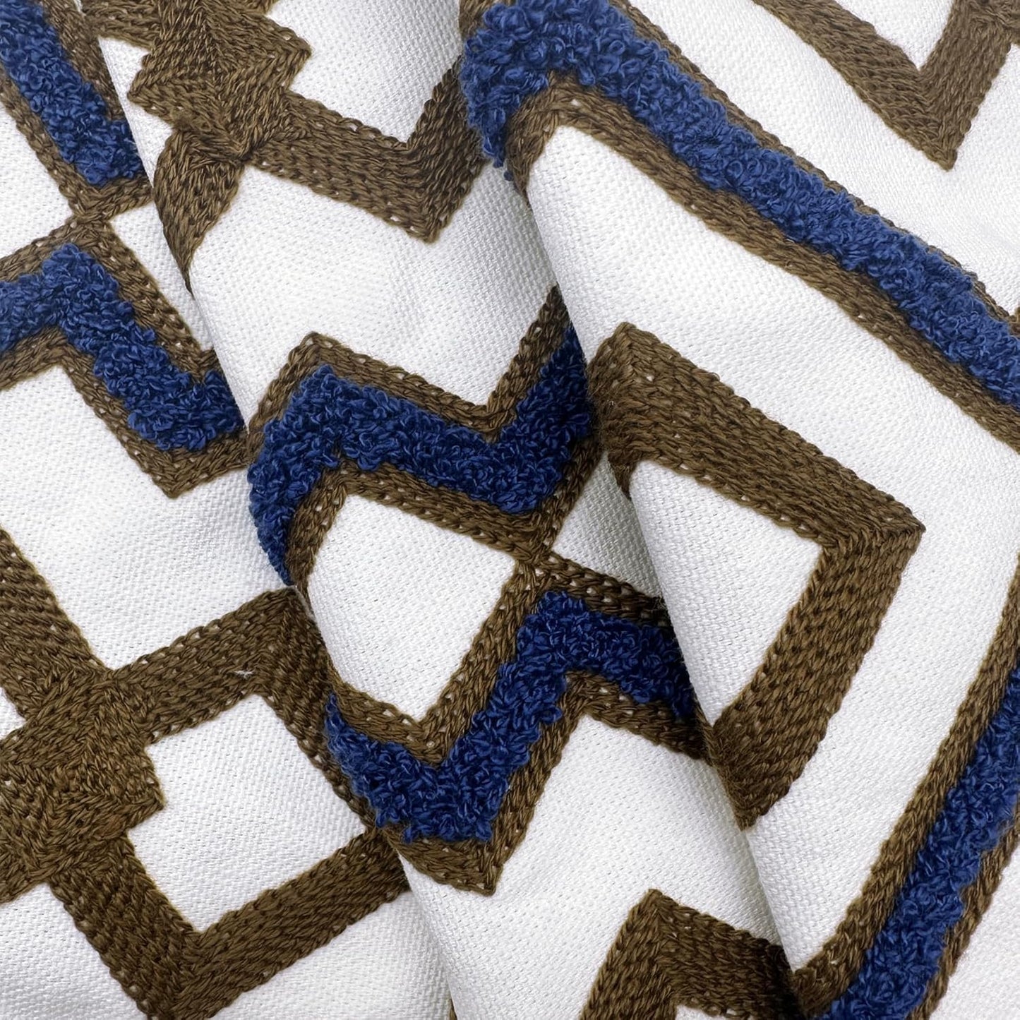 Alysheer Embroidered Lumbar Decorative Throw Pillow Cover 12"x 20", Classic Boho Geometric Embroidery Pattern Cotton Rectangular Cushion Case for Sofa Couch Living Room Bedroom(Blue Brown)