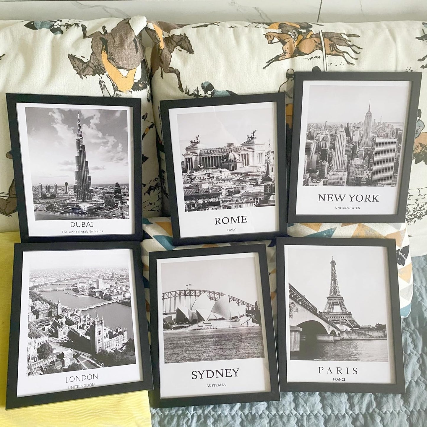 Black And White Wall Art Decor,New York, London, Tokyo, Paris, Eiffel Tower Wall Decor Art,Modern Boho Wall Art for Living Room Bedroom Prints Poster,8x10 Inch Set of 6,Framed