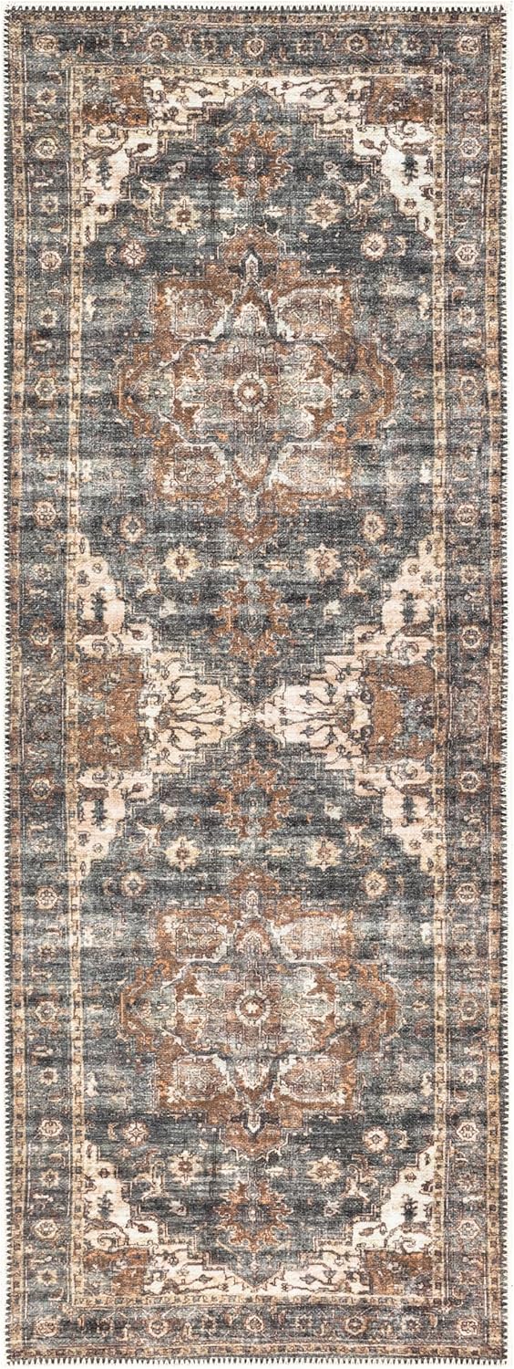 Keen Home Design 2x10 Rug - Machine Washable Runner with Non-Slip Backing, Ideal for Hallway, Entryway, Kitchen, Laundry Room - Vintage, Easy Clean, Durable, Low Pile Rug - (2'6" x 10')