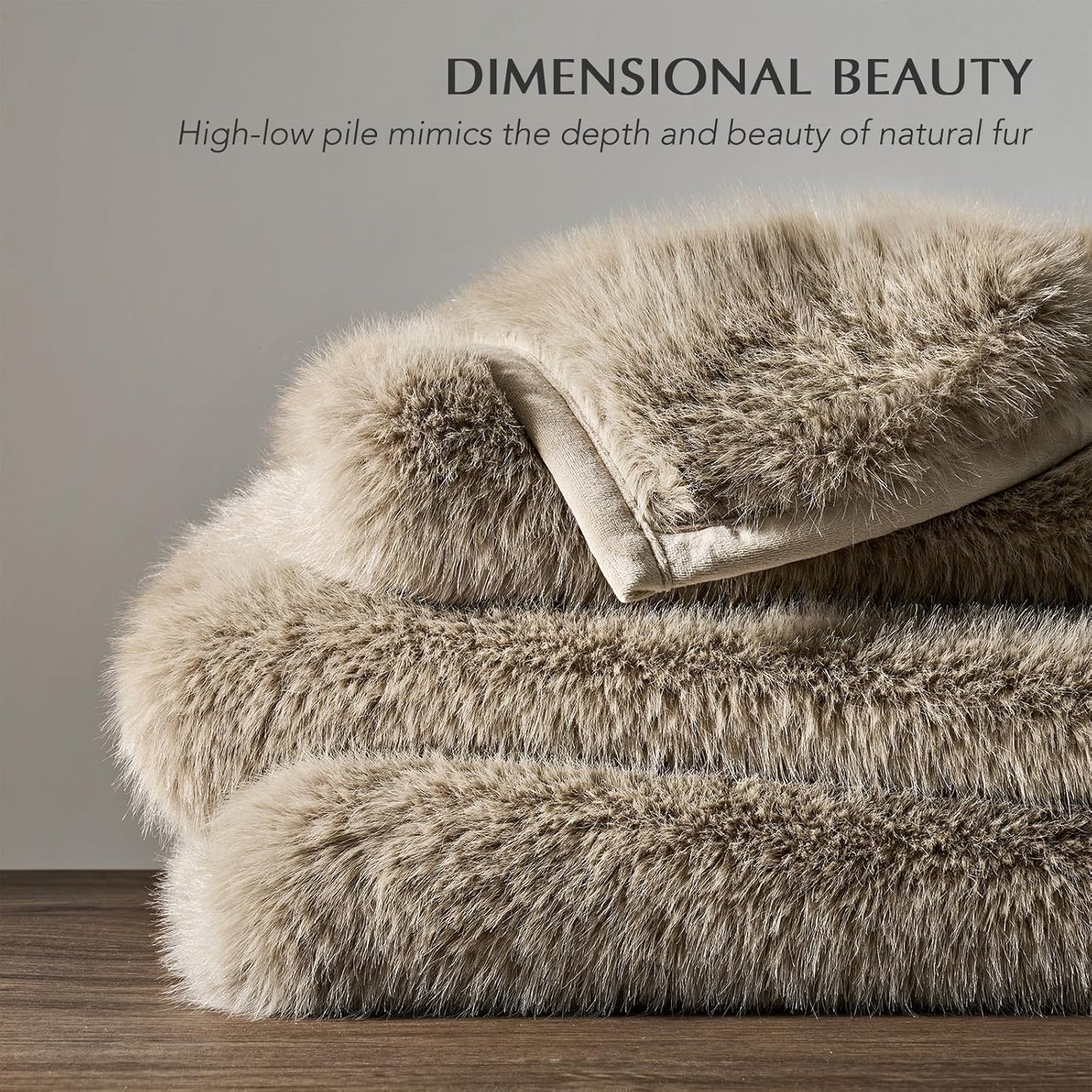 Luxury Faux Fur Throw Blanket, Soft Fluffy Faux Mink Blankets for Bed, Couch, Sofa, Thick Cozy Plush Warm Fur Throws with Reversible Velvet, Natural Mink, 60"x80"