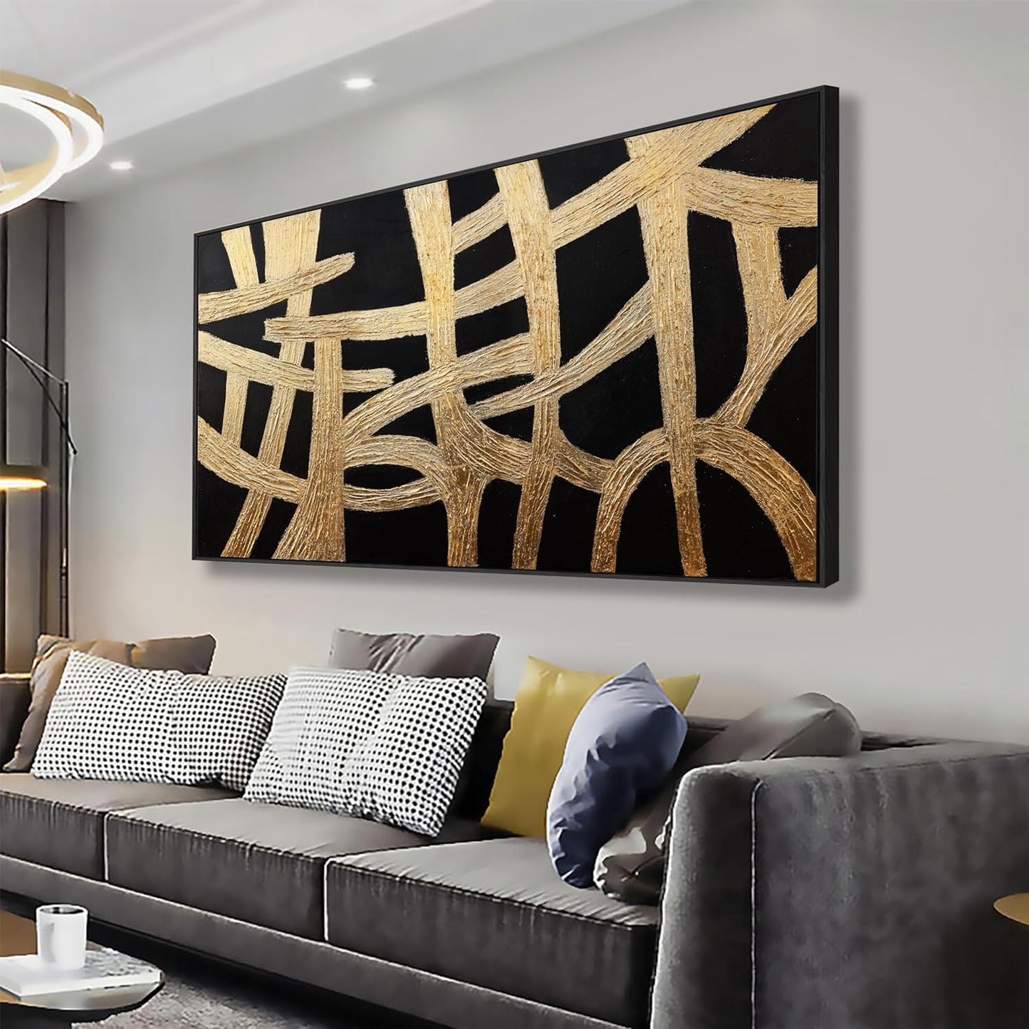 Canvas Wall Art Wall Decor Bedroom Pictures Artwork Abstract Wall Art Black And Gold Lines Texture Artwork Large Size Modern Painting Wall Decoration Pictures For Living Room Home Kitchen Office 29x58 Inch