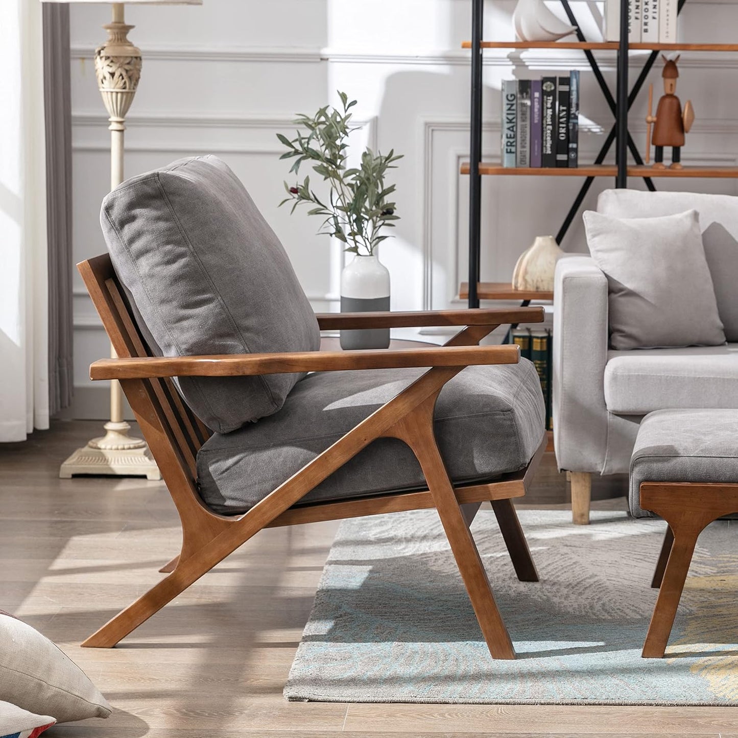 chairus Mid Century Accent Armchairs Modern Upholstered Lounge Chair Compfy Leisure Arm Chair for Living Room Fireplace/Bedroom/Reception/Dorms, Set of 2, Denim Fabric Grey