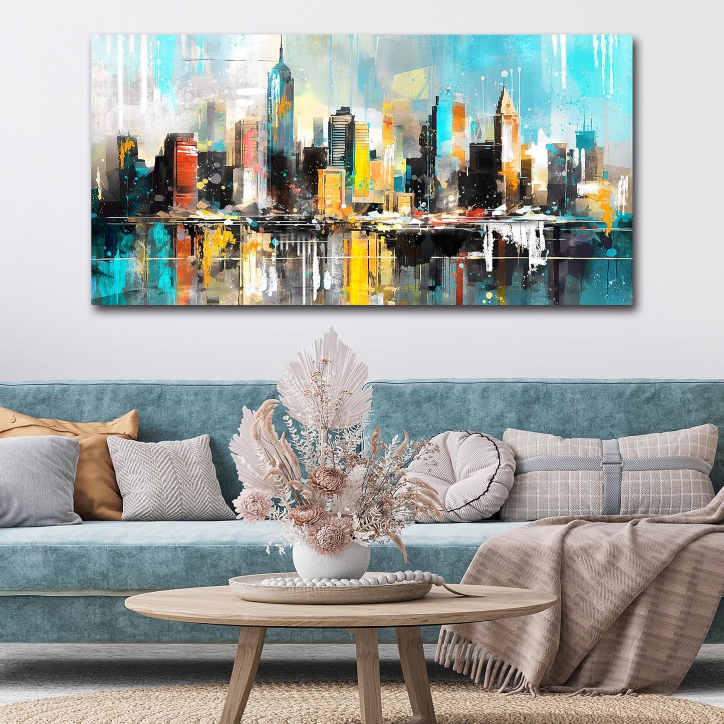 LAOTOART Cityscape Wall-Art for Living Room - Artwork for Walls - Large Canvas Art Wall Decor Ready to Hang Size 29" x 59"