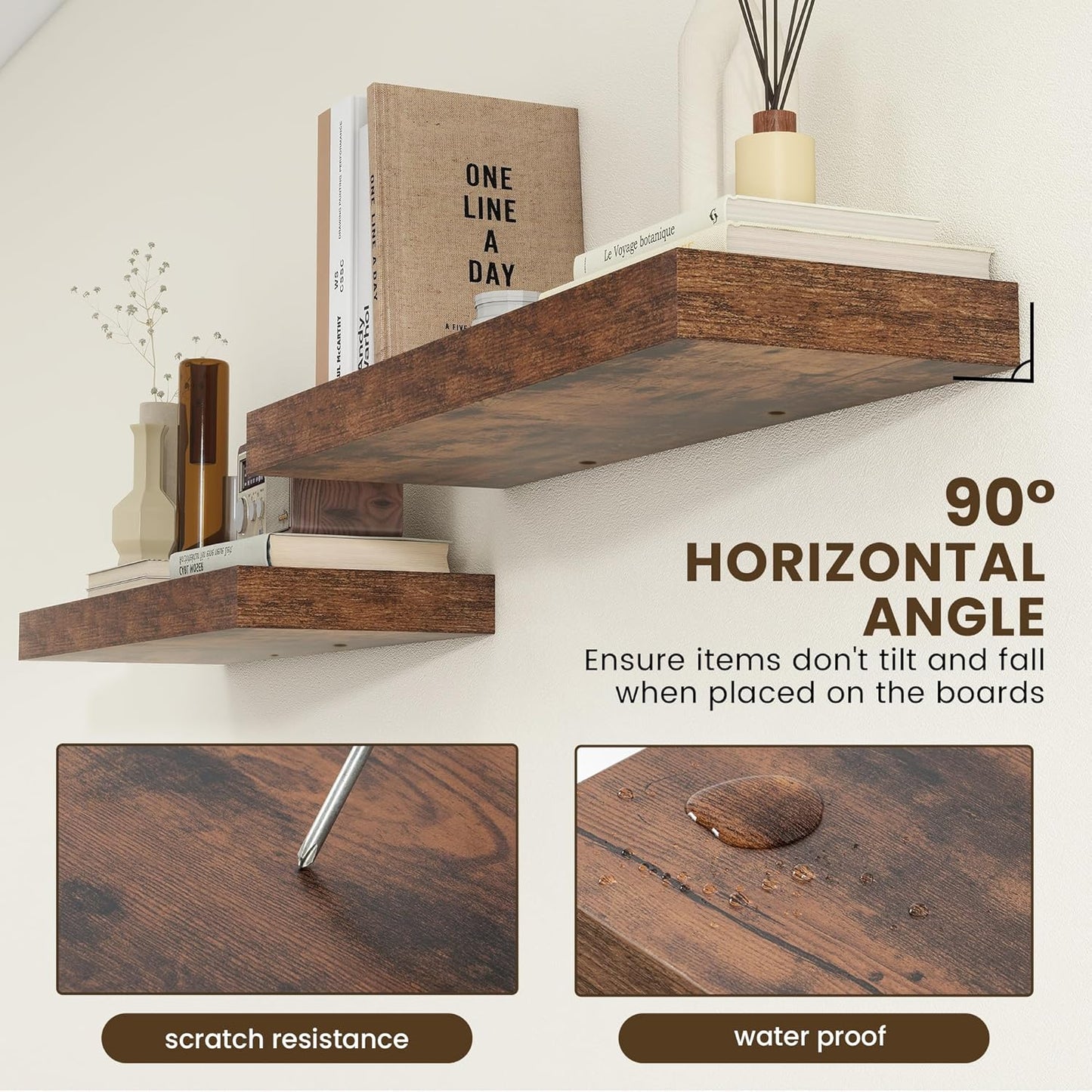 Deep Floating Shelves, 12 Inch Deep Rustic Floating Shelves for Wall Set of 2, 36W x 12D Large Wood Shelves for Living Room Bathroom Laundry Room Bedroom Kitchen Home Office - Rustic Brown