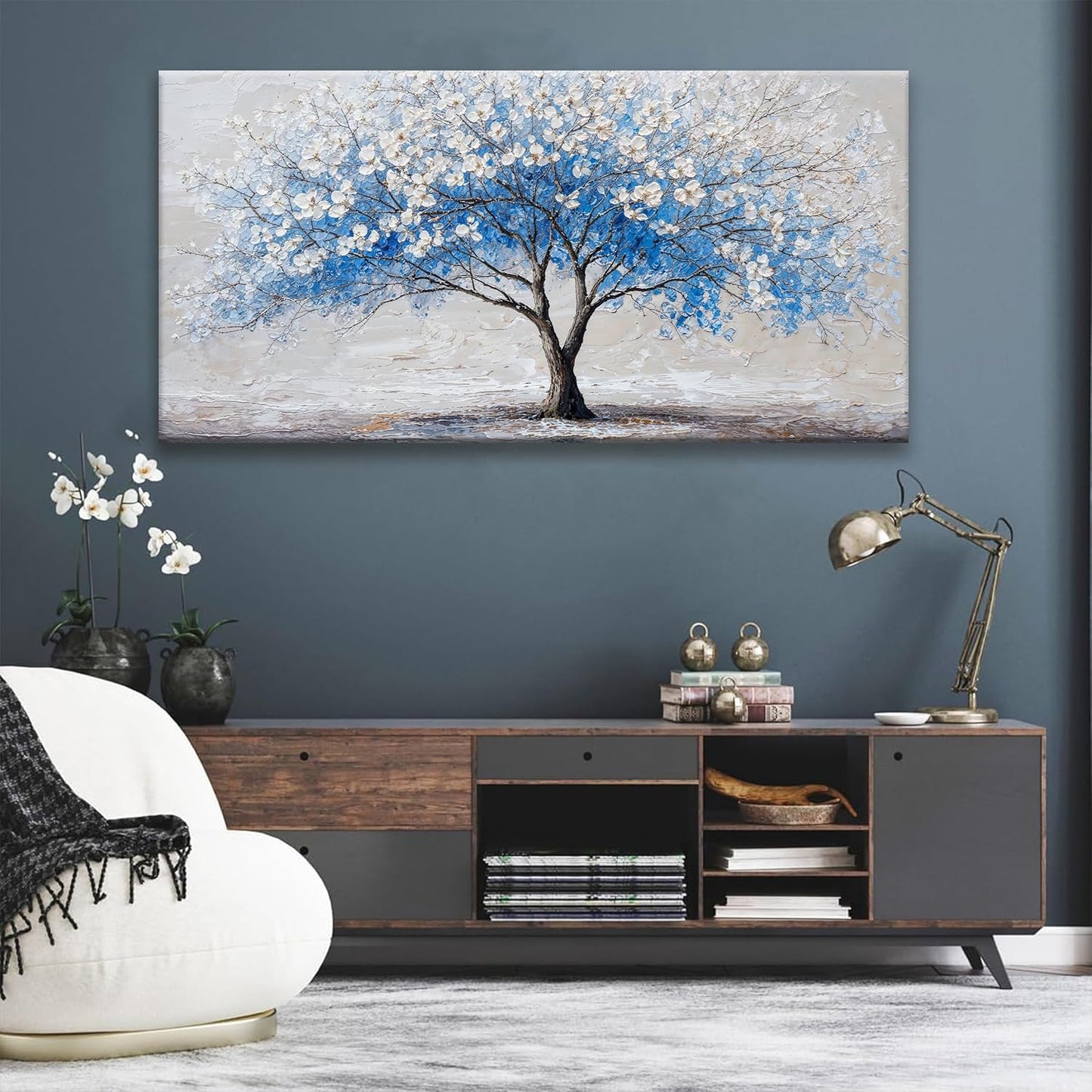 Large Wall Art For Living Room Blue Tree Of Life Modern Wall Artwork Prints Canvas Art Wall Decor Painting Blue Tree Pictures Abstract Wall Decor For Home Bedroom Office Ready To Hang 29"×58"