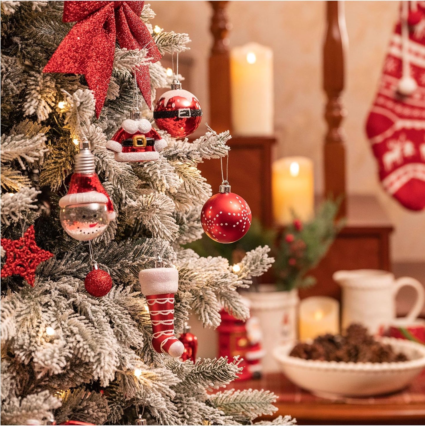 Valery Madelyn Christmas Ornaments Set, 70ct Red and White Shatterproof Christmas Tree Decorations Ball Ornaments Bulk, Traditional Decorative Hanging Ornaments for Xmas Trees Holiday Party Decor