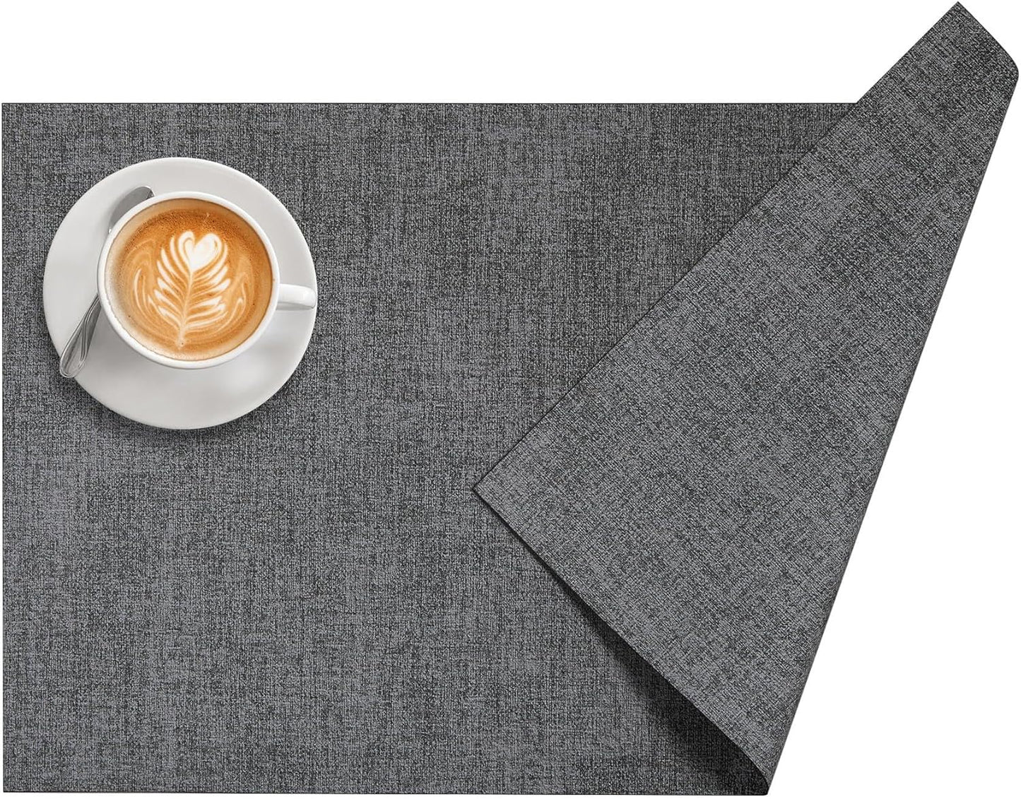 DOLOPL Placemats Set of 6, Reversible Wipeable & Heat Resistant Place Mats, Modern Faux Leather Table Mats for Kitchen, Neutral Waterproof Tablemats for Dining Table Decor, Wedding, Party(Charcoal)