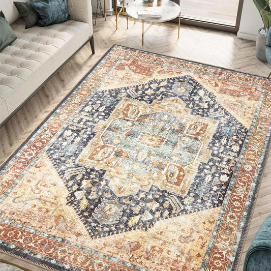 Keen Home Design 5x7 Rug - Machine Washable Area Rug with Non-Slip Backing, Ideal for Living Room, Dining Room, Bedroom - Vintage, Easy Clean, Durable, Low Pile Rug - (5' x 7')