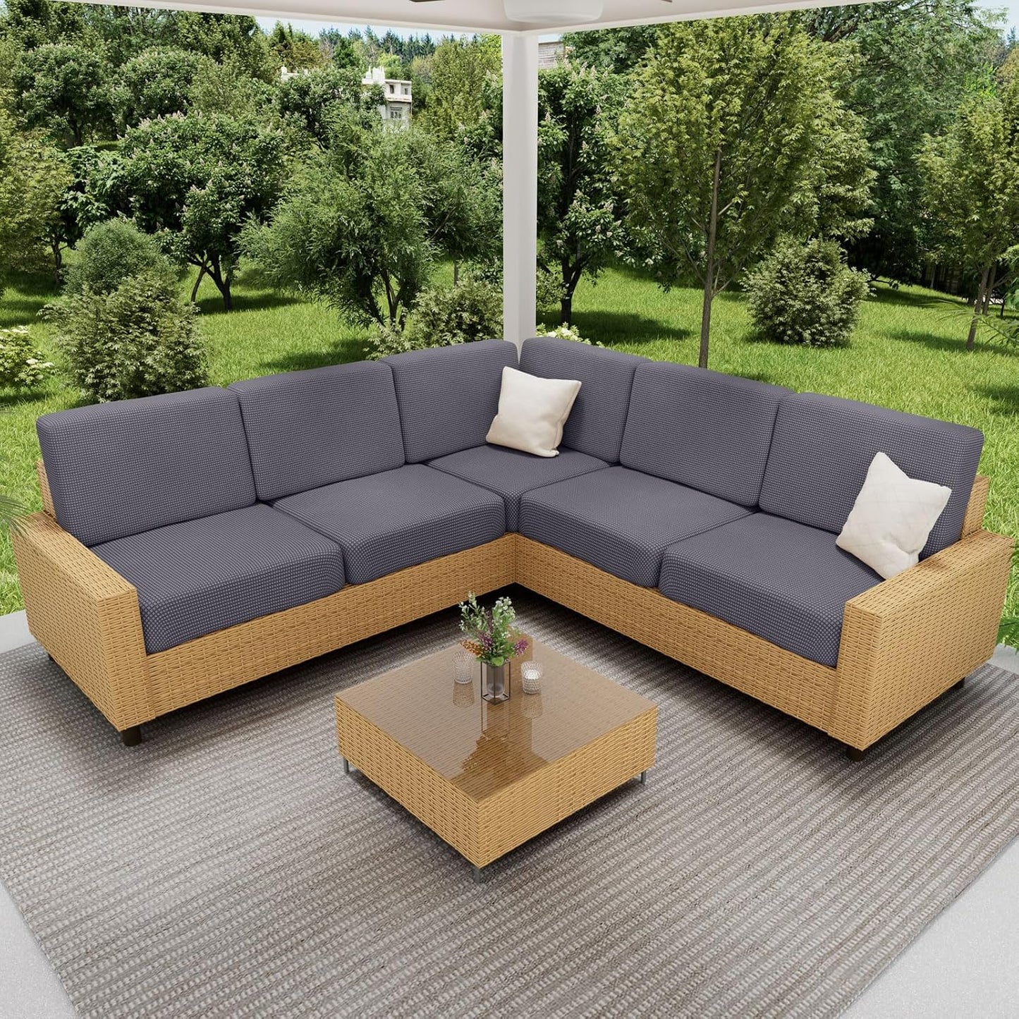 hyha Waterproof Sectional Couch Covers, Non Slip Sofa Couch Cushion Covers L Shape, Thick Stretch Jacquard Fabric, Washable Sofa Slipcovers with Elastic Bottom (1 Piece for Chaise, Middle Grey)