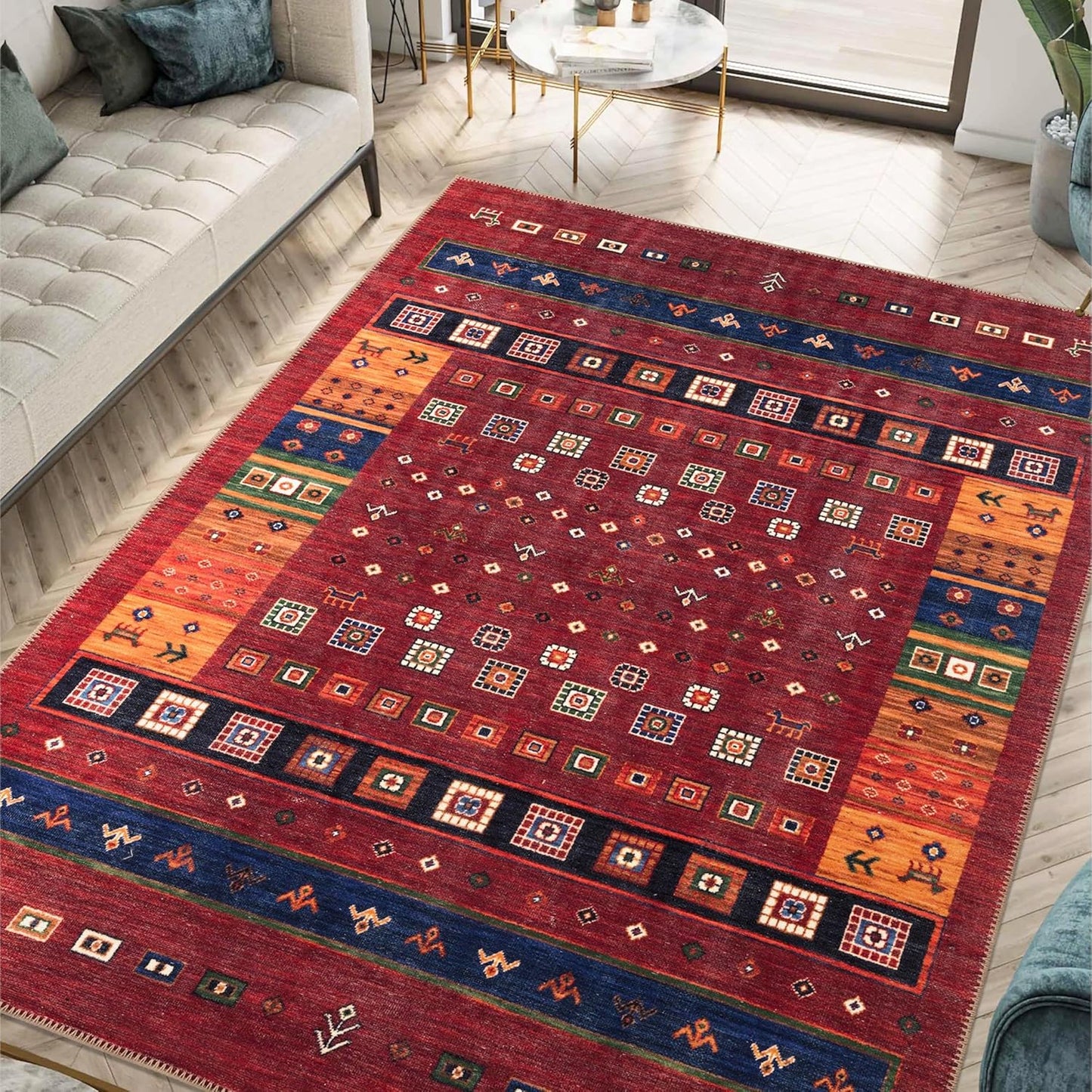 Keen Home Design 10x14 Rug - Machine Washable Area Rug with Non-Slip Backing, Ideal for Living Room, Dining Room, Bedroom - Vintage, Easy Clean, Durable, Low Pile Rug - (9'7" x 14')