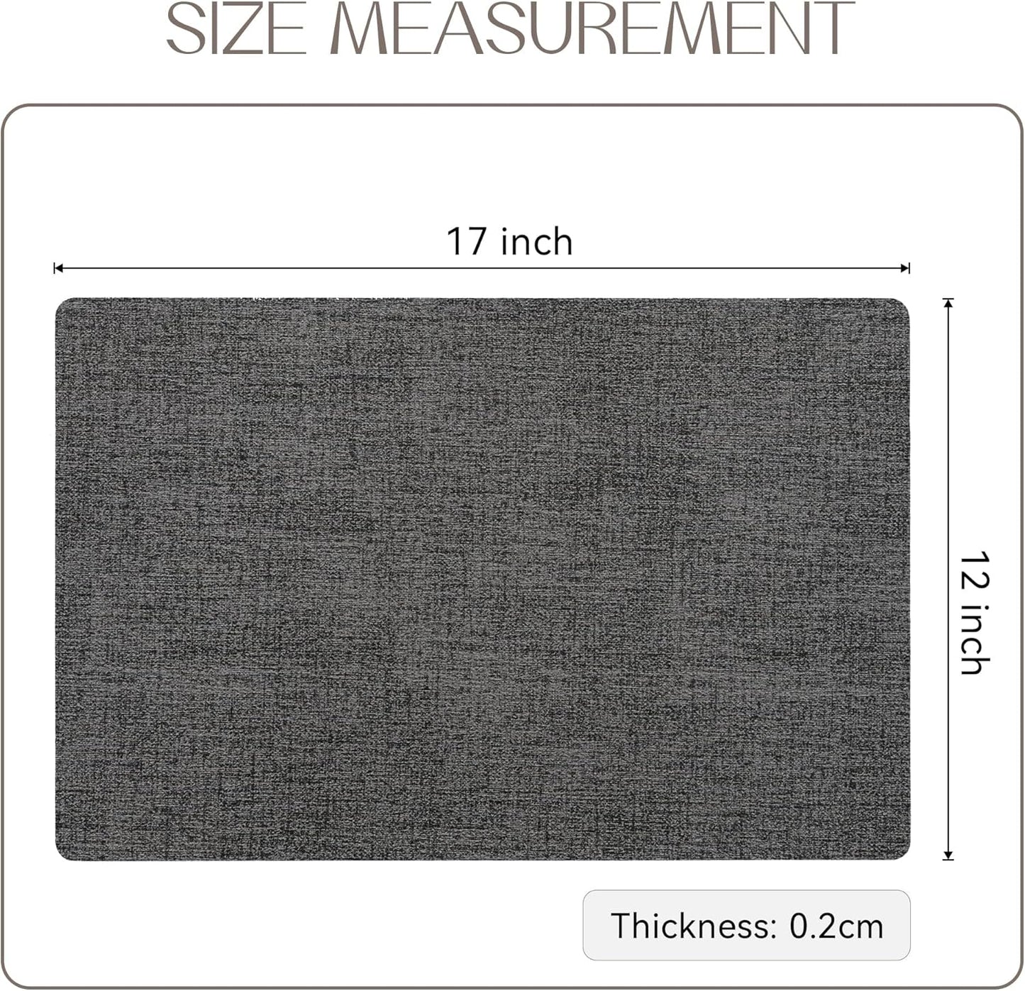 Romanstile Vinyl Placemats Set of 6-12 X 18 Inch - Heat Resistant Place Mats 100% Waterproof Oilproof Wipeable Reversible Faux Leather Table Mats for Kitchen/Dining/Party/Holiday, Dark Grey