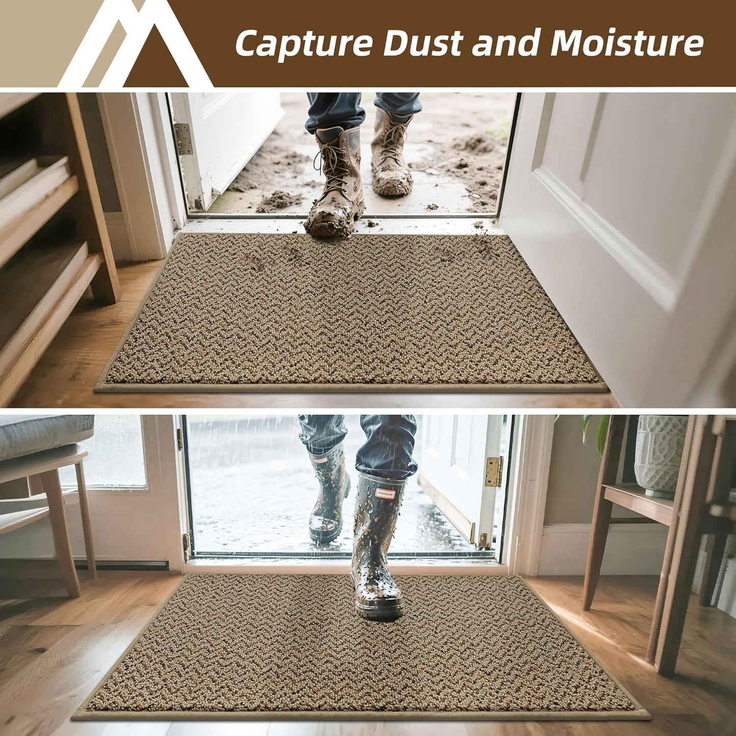 COSY HOMEER-Door-Mat 20" x 32" Non Slip Absorbent Entryway Rugs Dirt Trapper Doormats Washable Entrance Mats Low Pile Welcome Floor Mat for Front Back Door and Entry Mats,Taupe