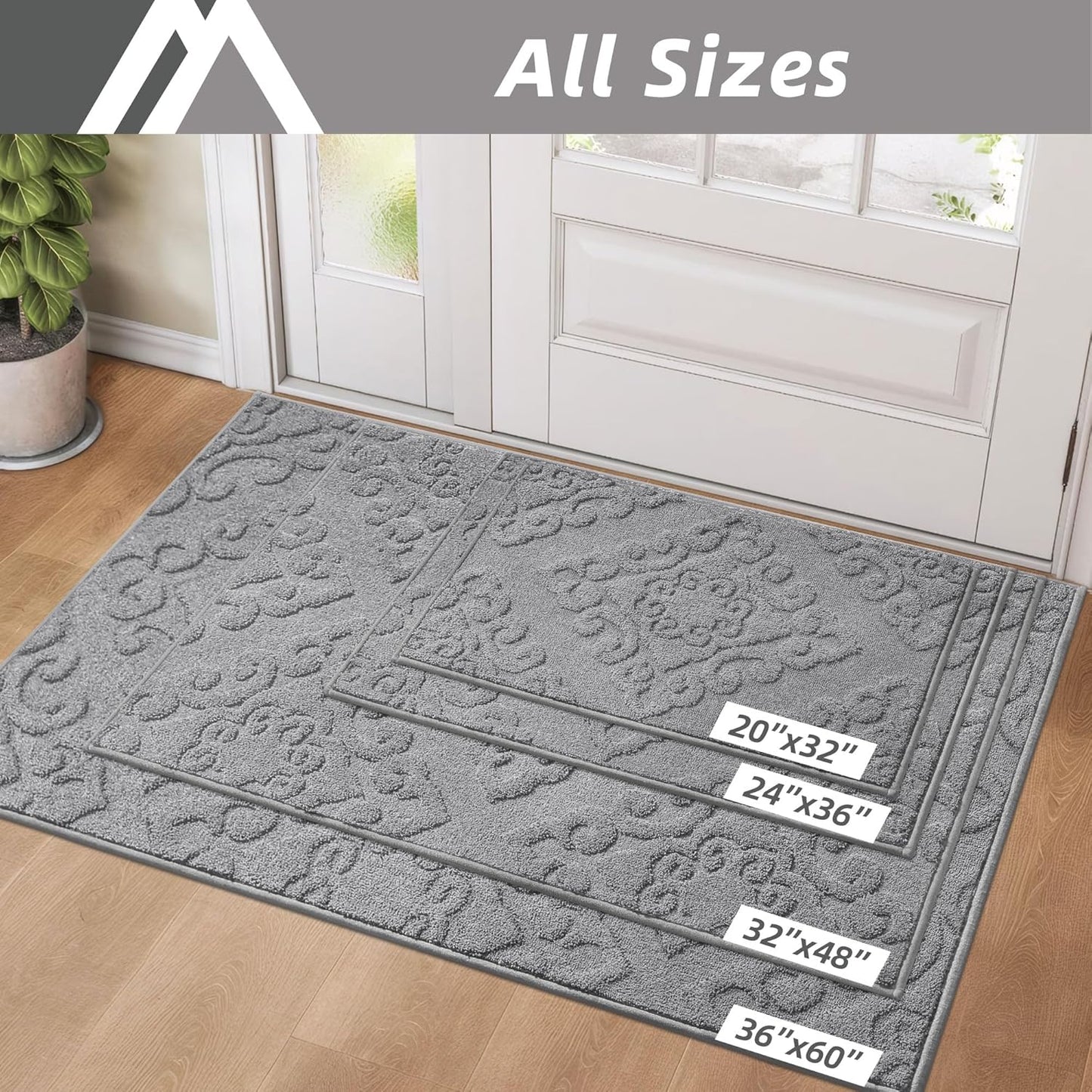 COSY HOMEER-Door-Mat-Non-Slip-Entryway-Rugs 20”x32” Absorbent Welcome Mats Washable Dirt Trapper Door Mat Entrance Floor Mats for Front Back Doormats and Wet Shoes,Grey
