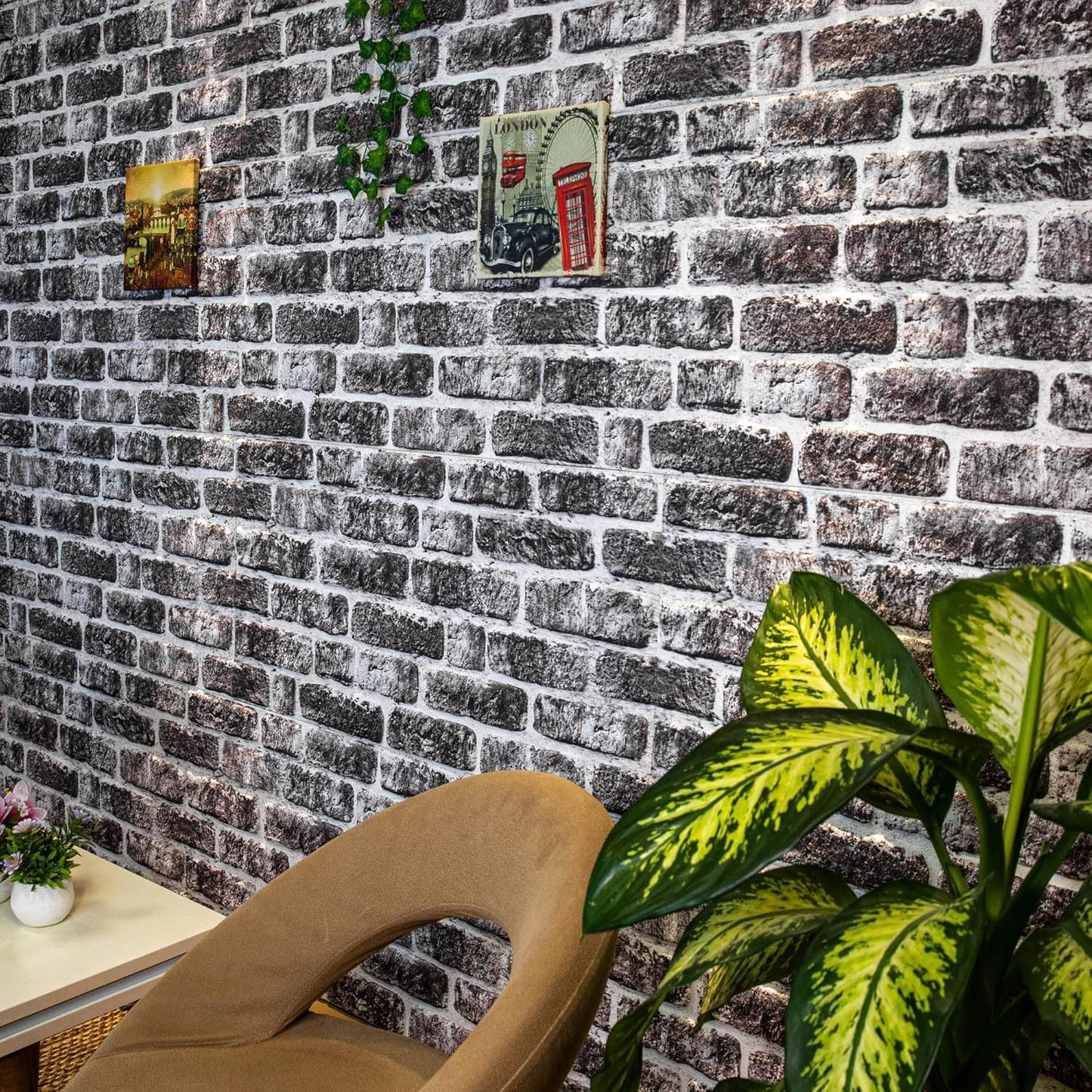 Dundee Deco 3D Wall Panels Faux Brick - Cladding, Charcoal White Stone Look Wall Paneling, Styrofoam Facing for Living Room, Kitchen, Bathroom, Balcony, Bedroom, Sample, Size 10 x 10 in.