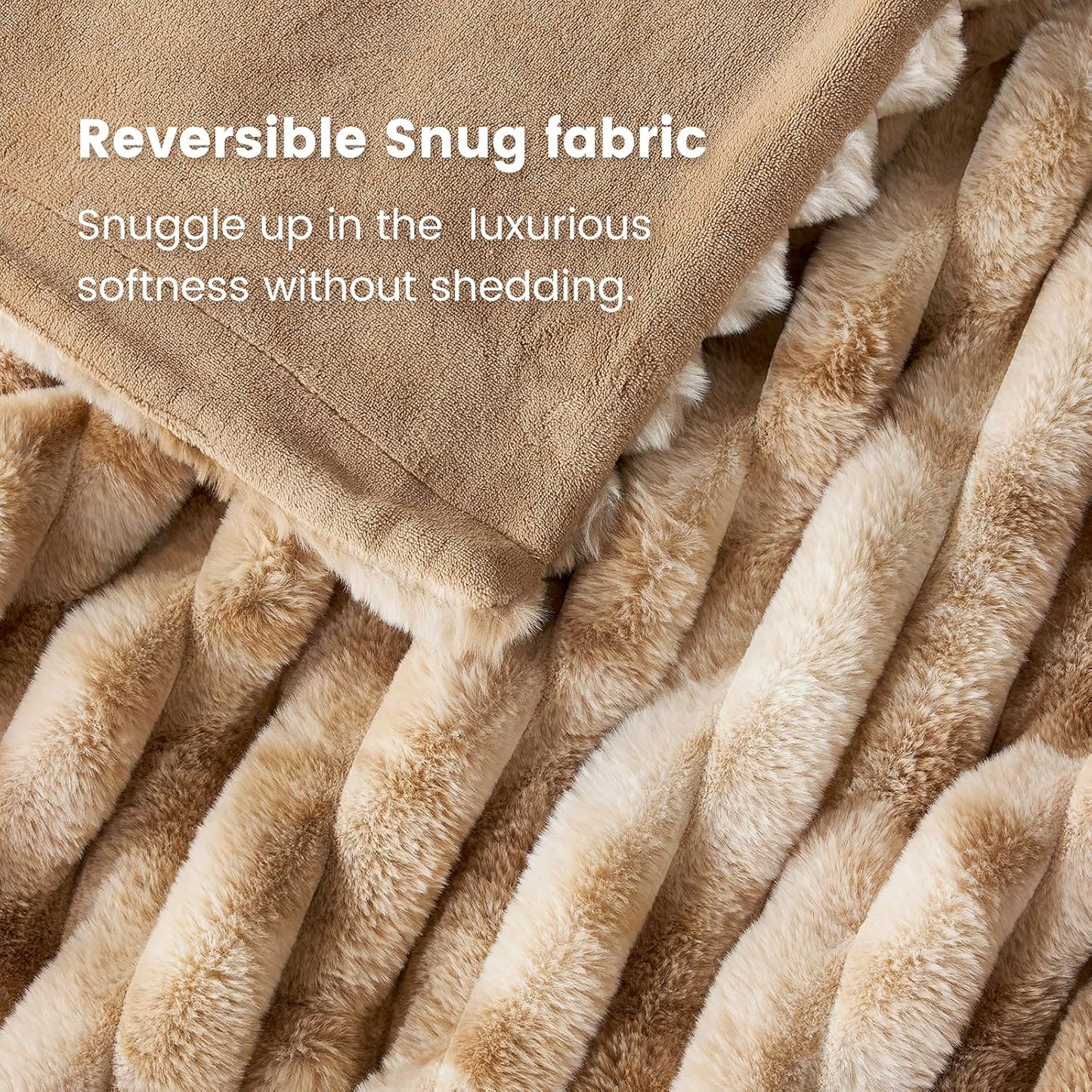 Cozy Bliss Faux Fur Throw Blanket for Couch, Cozy Warm Plush Striped Blanket for Sofa Bedroom Living Room, 50 * 60 Inches Tie-dye Kahki