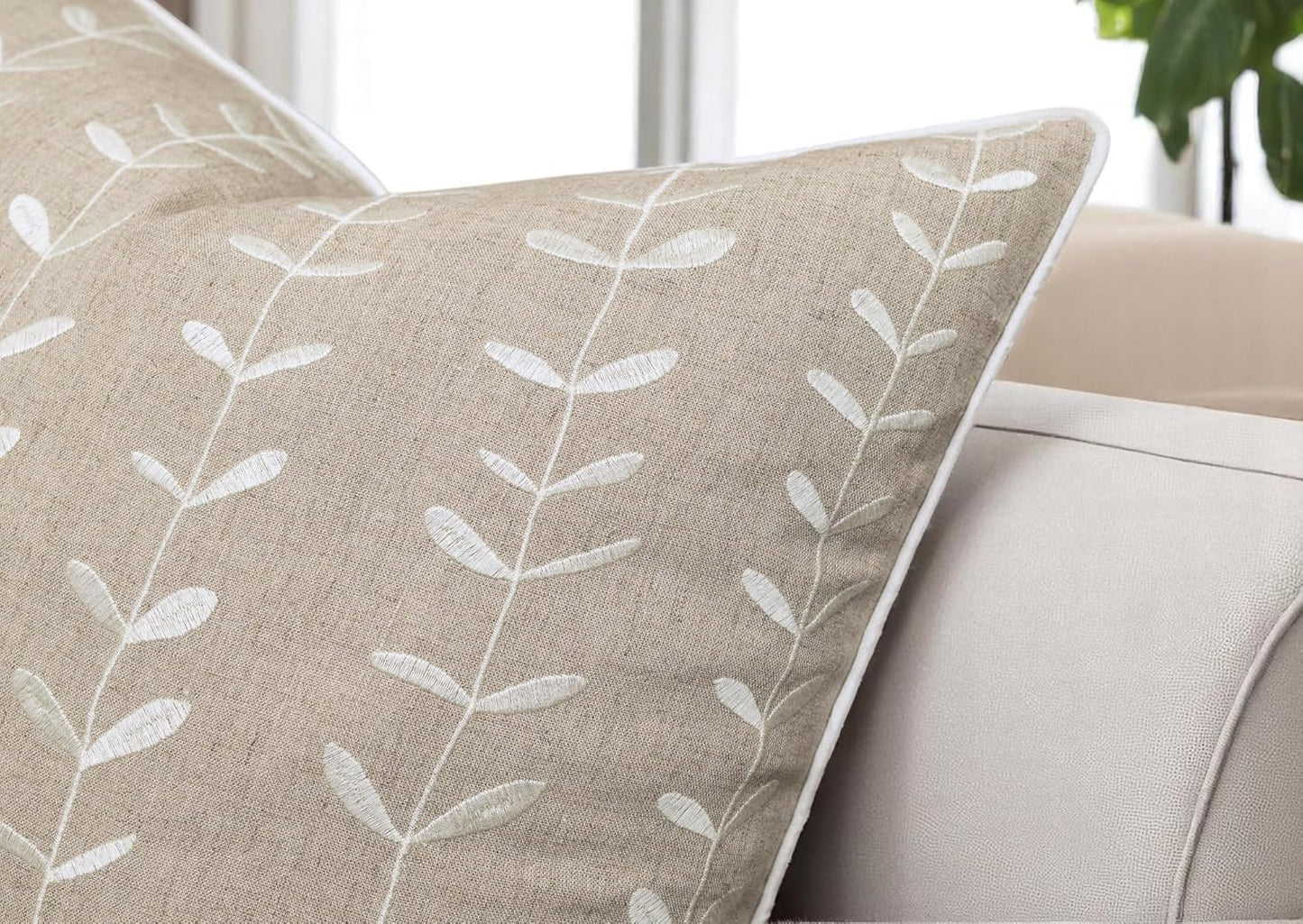 VAGMINE Embroidered Lollipop Cushion Cover - 20x20 Inches Square - 100% Linen Natural Throw Pillow Case - Textured Farmhouse Boho Décor - Elegant Rustic Accent for Sofa, Couch, Bedroom, Home Styling