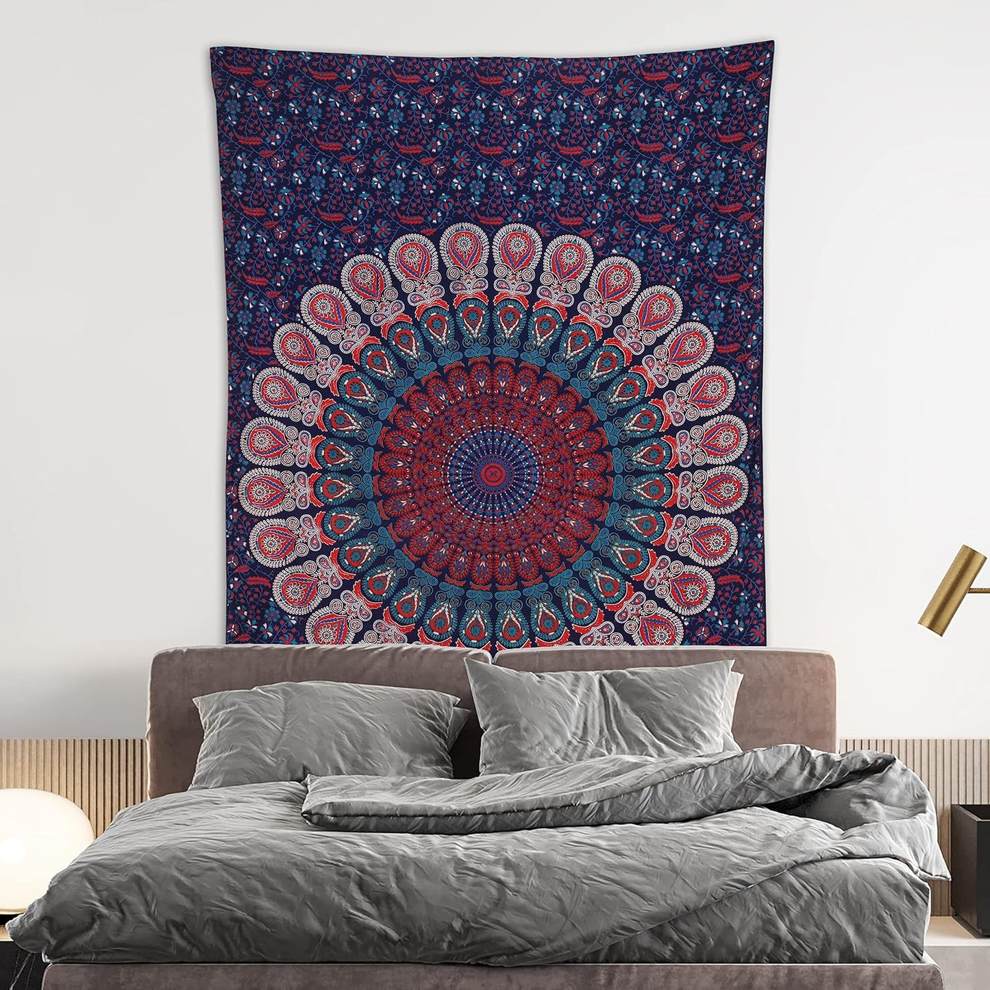 Bless International Handmade Indian hippie Bohemian Psychedelic Peacock Mandala Wall hanging College Dorm Beach Throws Table Cloth Bedding Tapestry (Midnight Blue, Medium(54x60Inches)(137x152cms))