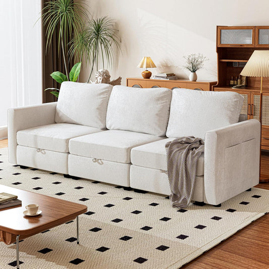 mestyl Modular Sectional Sofa Convertible Sofa Couch Set with Storage for Living Room, Modern 3 Seater Modular Sectional Couch (Beige)