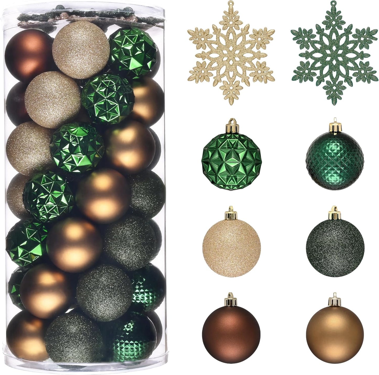 Valery Madelyn Christmas Tree Decorations Ornament Set for Fall Halloween, 50ct 2 Inches Green Brown and Gold Shatterproof Christmas Ball Ornaments Hanging Xmas Holiday Party Decor