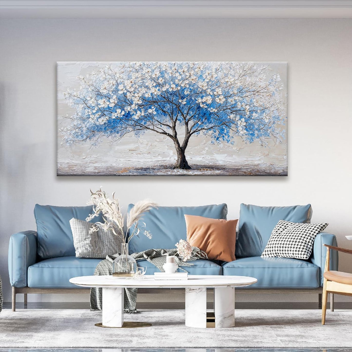 Large Wall Art For Living Room Blue Tree Of Life Modern Wall Artwork Prints Canvas Art Wall Decor Painting Blue Tree Pictures Abstract Wall Decor For Home Bedroom Office Ready To Hang 29"×58"