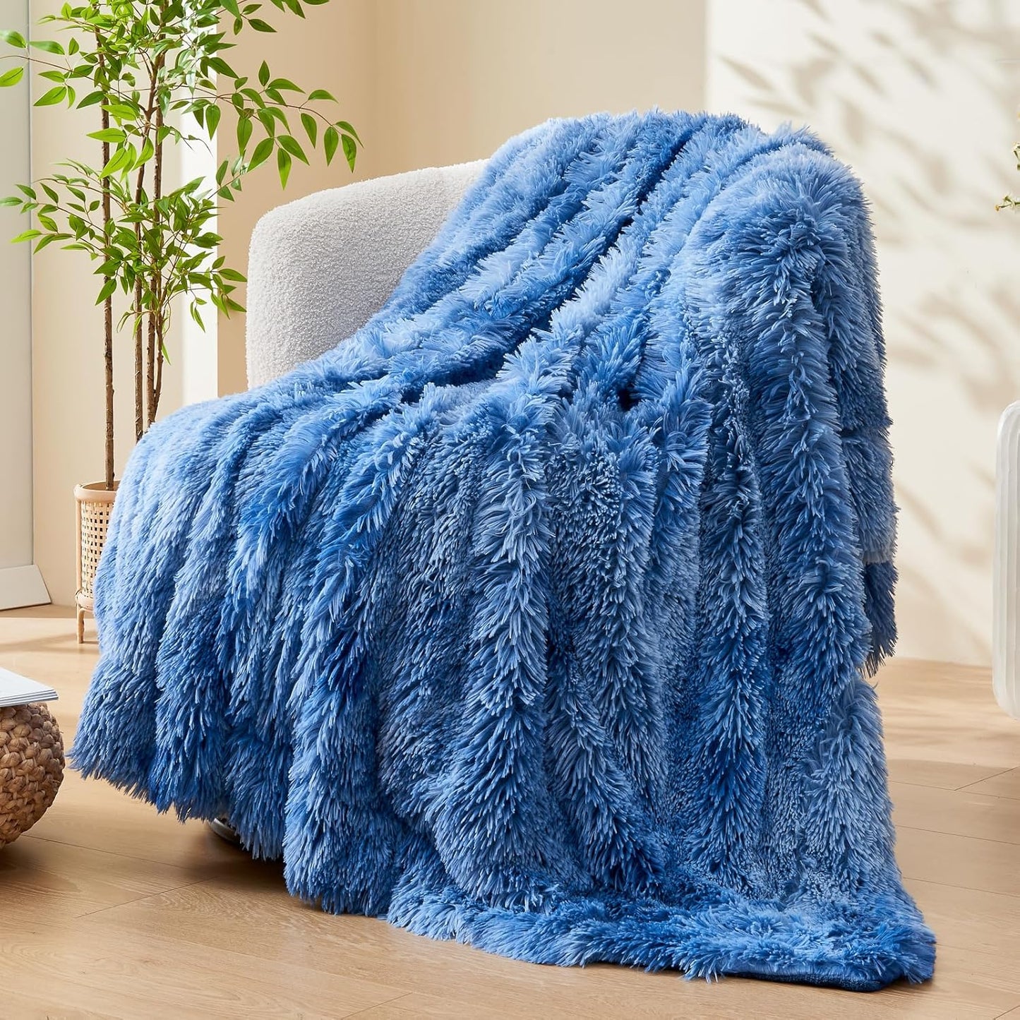 GONAAP Fuzzy Faux Fur Throw Blanket Twin Size Indigo Super Soft Cozy Plush Fuzzy Shaggy Blanket for Couch Sofa Bed (Indigo, Twin(60"x80"))