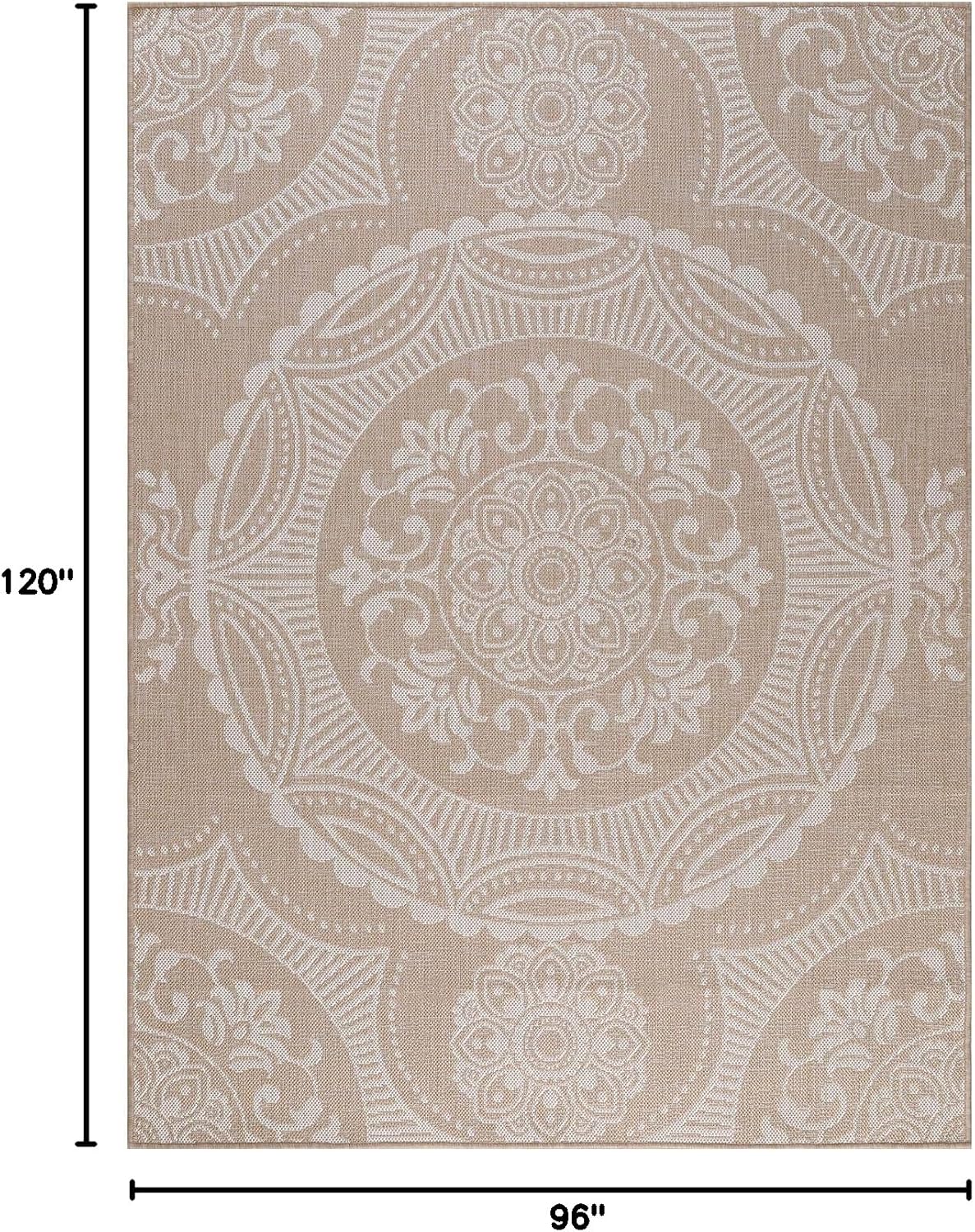 Medallion Outdoor Rug 8x10 Washable Outside Carpet for Indoor Patio Porch Waterproof Easy Cleaning Non Shedding Area Rugs Beige 8 x 10