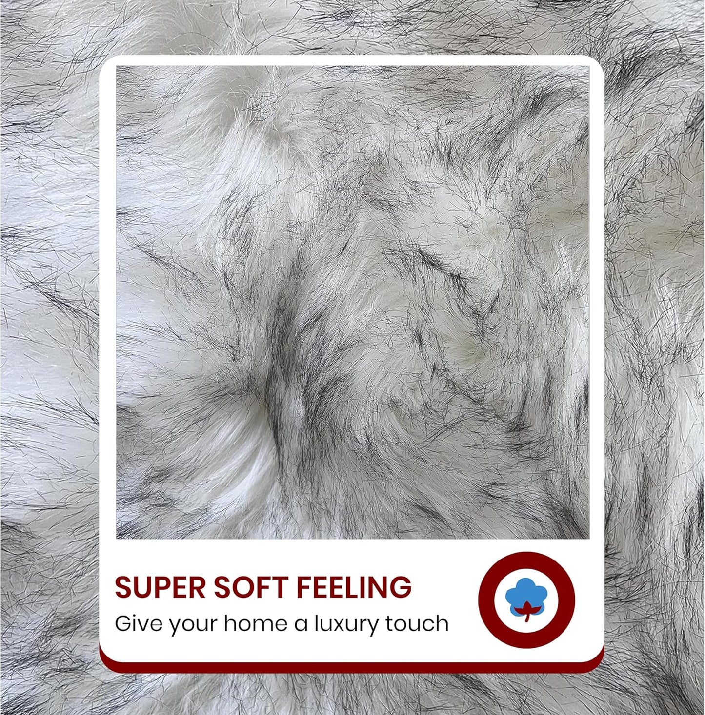 LAMBZY Faux Sheepskin Hypoallergenic Free Shape Silky Shag Rug, Luxury Shaggy Silky Plush Carpet for Bedrooms Rugs Living, Sofa Floor (Duo Decto 12 Pelts 6'x12', 180x360cm White/Black Tips)