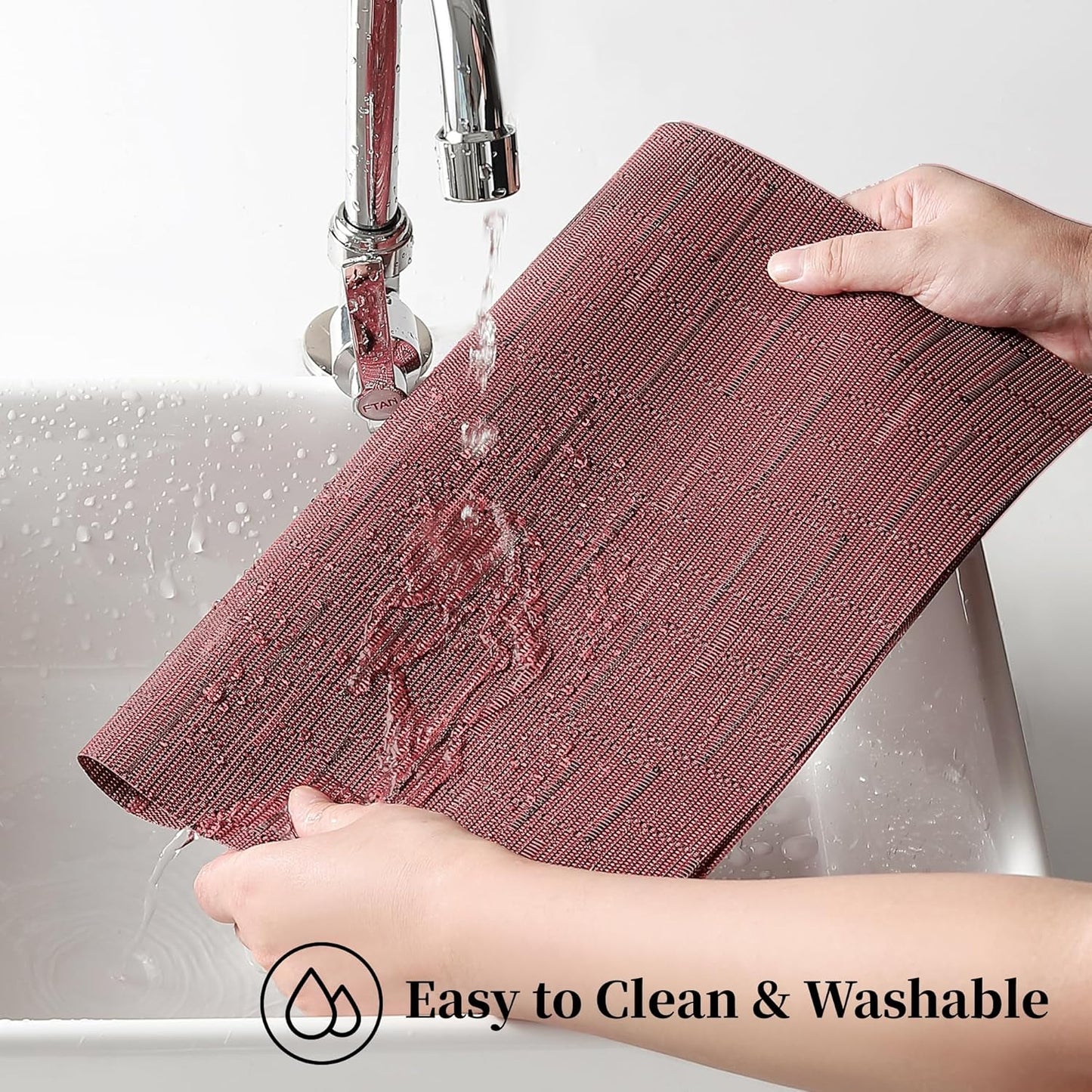 Leetaltree Burgundy Placemats Set of 8 - Heat Resistant Non-Slip Place mats for Dining Table, Washable Durable PVC Vinyl Woven Table Mats（Burgundy, 8）