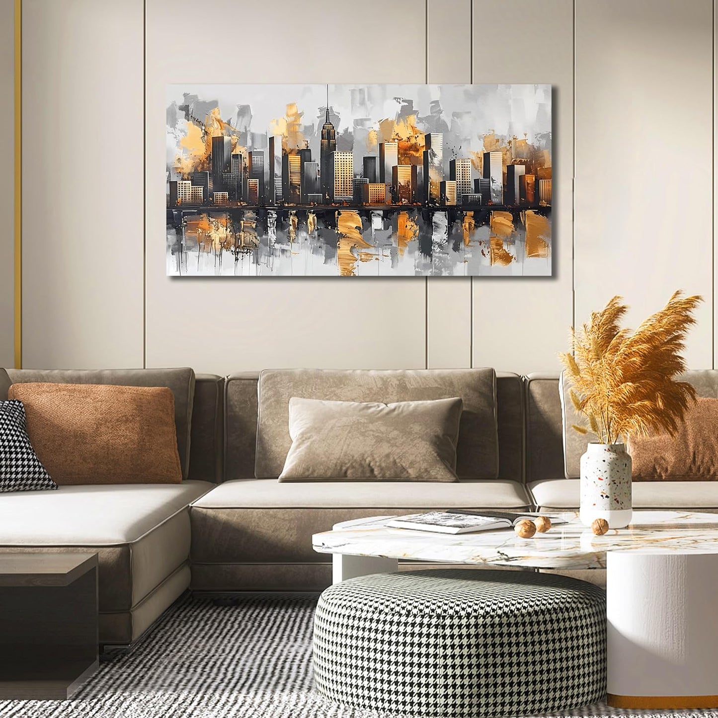 Ouzzlie Gold Artwork Vintage Wall Art City Poster Pictures for Wall Black Art for Home Kitchen 20"x 40"