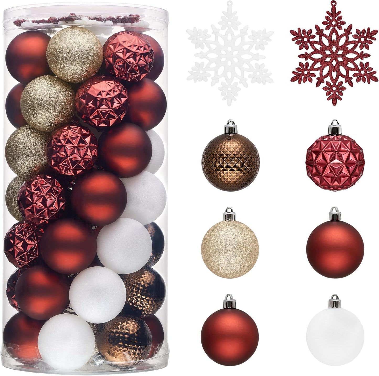 Valery Madelyn Christmas Tree Decorations Ornament Set for Fall Halloween, 50ct 2 Inches Red Brown White Shatterproof Christmas Ball Ornaments Hanging Xmas Holiday Party Decor