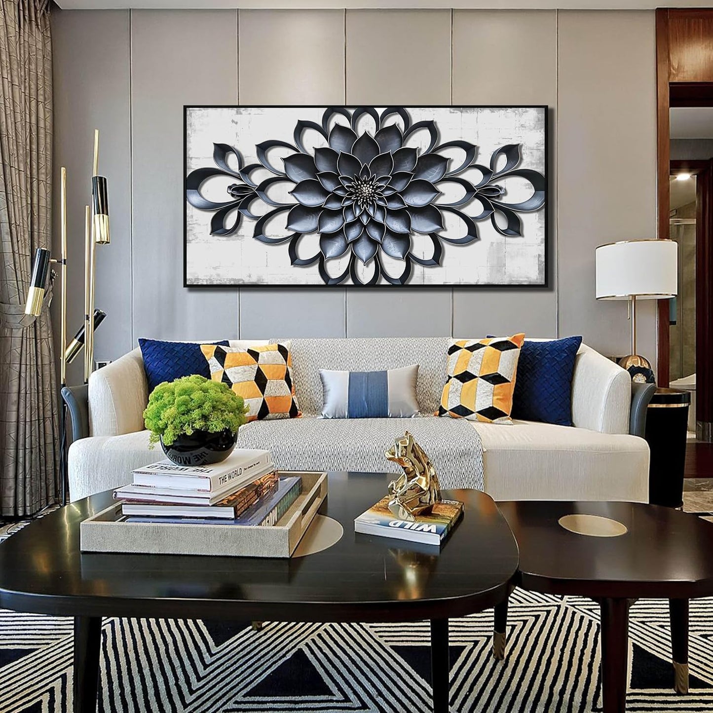 Modern Wall Art for Living Room Large Size - Minimalist Flower Canvas Wall Art for Bedroom - Large Picture Frames for Wall Size 29" x 59"