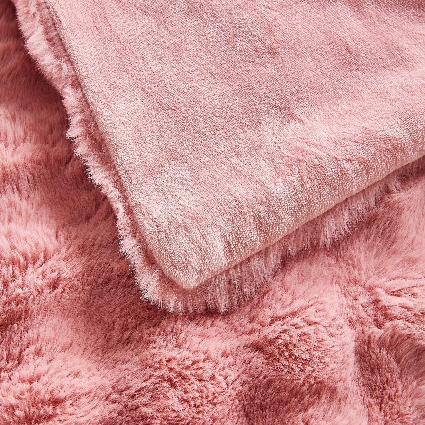 Lotus Karen Faux Fur Throw Blanket Old Pink - Big Bubble Rabbit Fluff Blanket for Couch, Small Fluffy Fuzzy Cozy Blanket, Thick Furry Plush Shaggy Blankets, 50x60 Inches