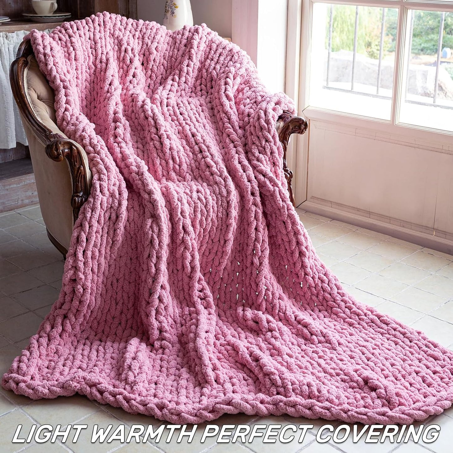 Chunky Knit Blanket - Luxury Soft Cozy 50 * 60 Throw Blanket,100% Woven Blanket Rope Knot Throw Blanket for Couch, Sofa, Home Decor, Gift - Machine Washable（Pink）