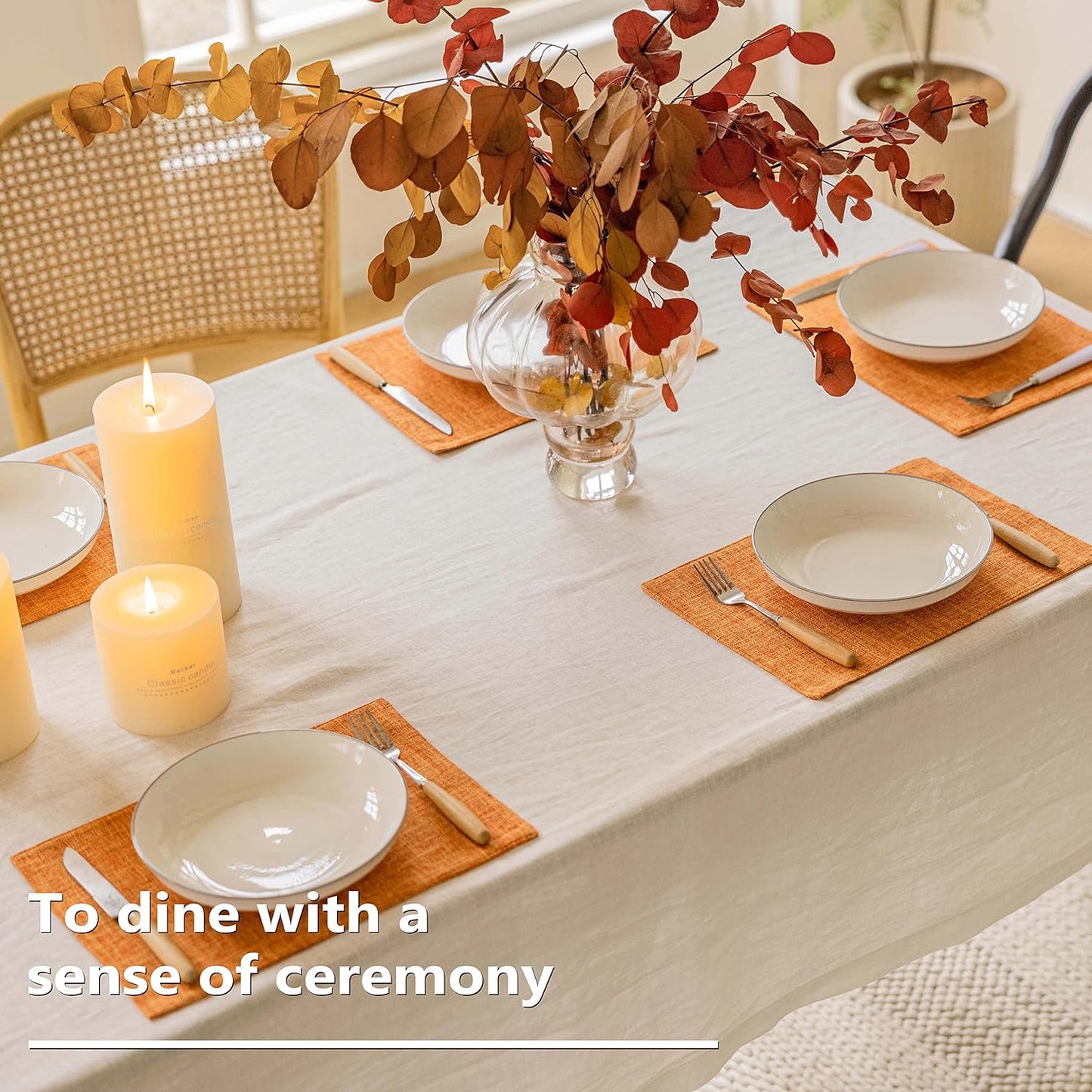 Home Brilliant Cloth Placemats Set of 4 Heat Resistant Fall Dining Table Place Mats for Kitchen Table Dinner Party Halloween Decorations, 13 x 19 inches, Orange