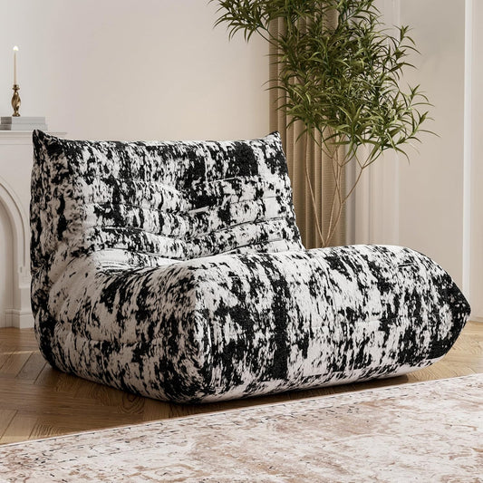 Bean Bag Chair, Fireside Chair Bean Bag Sofa Large Bean Bag Chair for Adults, Bean Bag Chairs for Teens with High Density Comfortable Foam, Memory Foam Bean Bag for Living Room, Bedroom(Black Pattern)