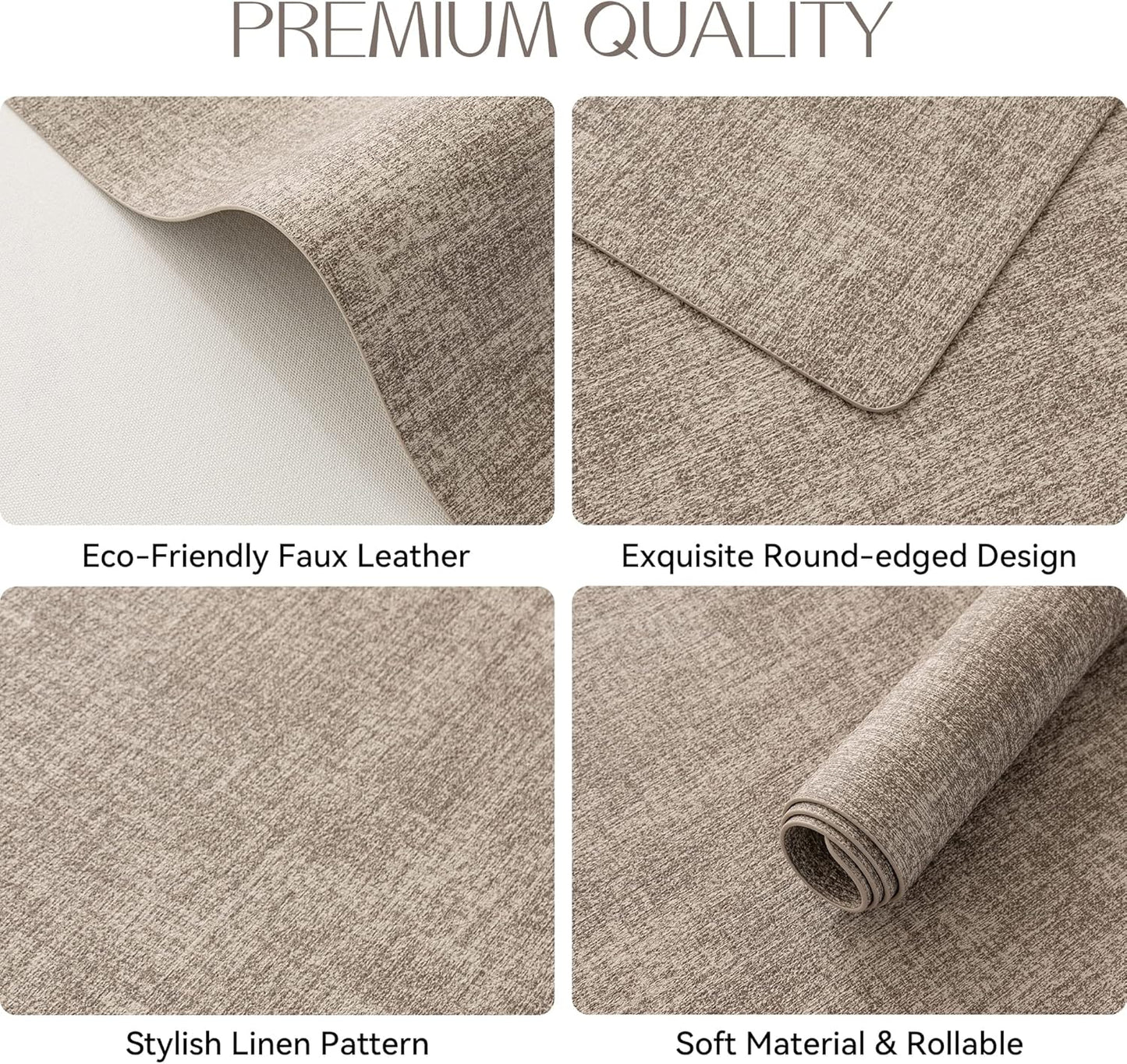 Romanstile Vinyl Placemats Set of 12-12 X 18 Inch - Heat Resistant Place Mats 100% Waterproof Oilproof Wipeable Reversible Faux Leather Table Mats for Kitchen/Dining/Party/Outdoor, Khaki