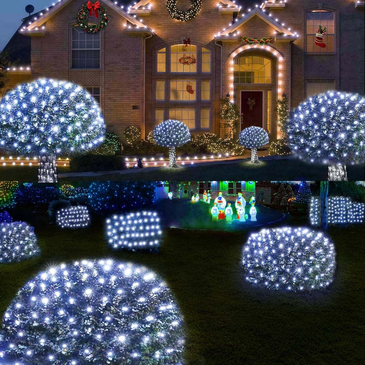 WBao Outdoor Christmas Lights, 360LED 11.5ft x 6.9ft Net Lights with 8 Modes, Timer, UL Certified, End to End Connectable, Waterproof for Lawn, Bushes, Trees Outdoor Christmas Decorations, Cool White