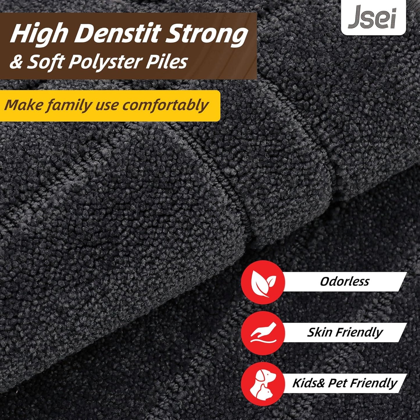 JSEI Entryway Rugs Doormat 20"x32", Non-Slip Dirt Trapper Door Mats Indoor, Washable Absorbent and Stain Resist Welcome Floor Mat for Front Door, Dog Door Mat, Muddy Wet Shoes & Paws, Dark Grey