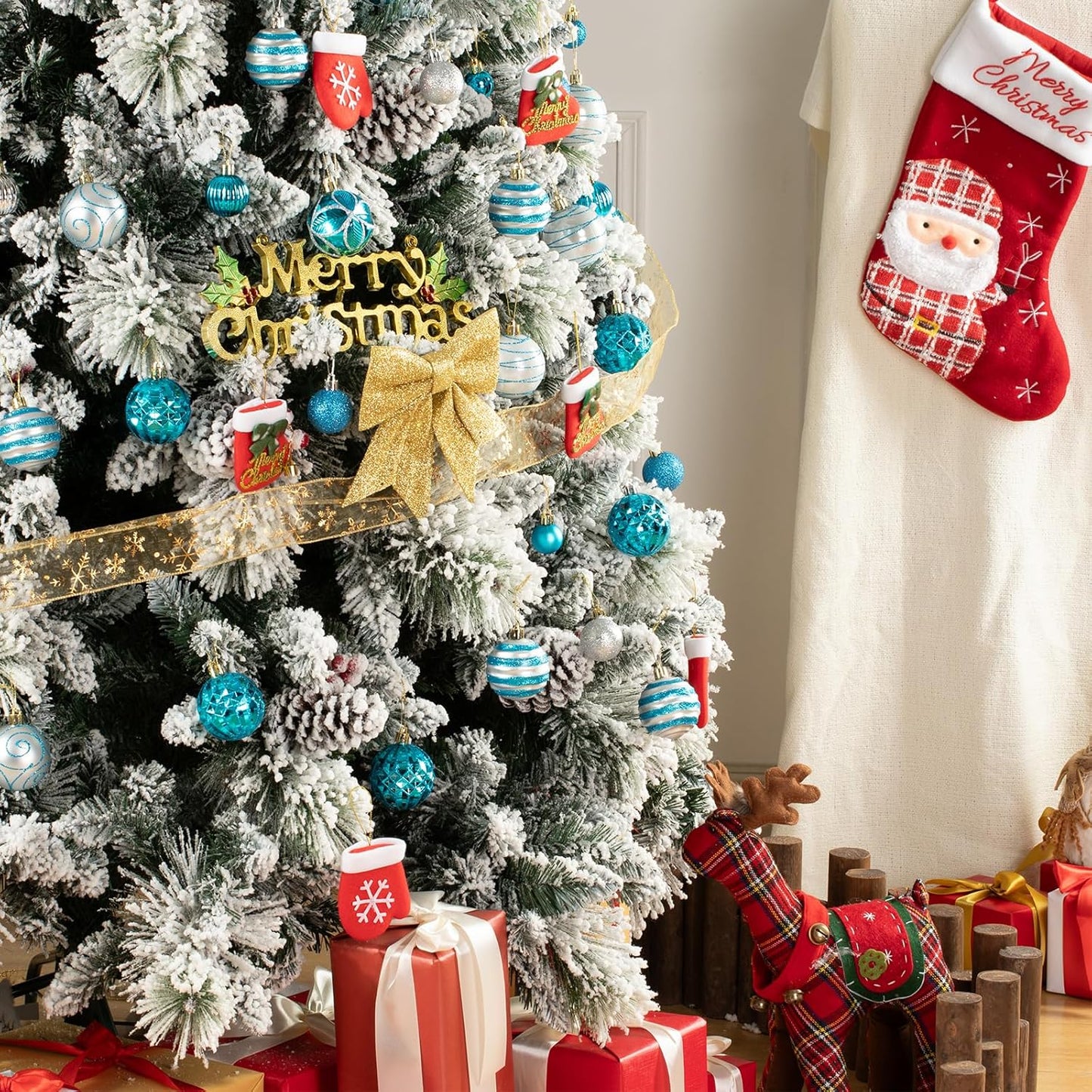 100Pcs Christmas Balls Ornaments Set, Shatterproof Christmas Decorations with Hand-held Gift Package for Xmas Tree/Holiday/Wedding/Holiday/Party Decor (Blue & Silver)