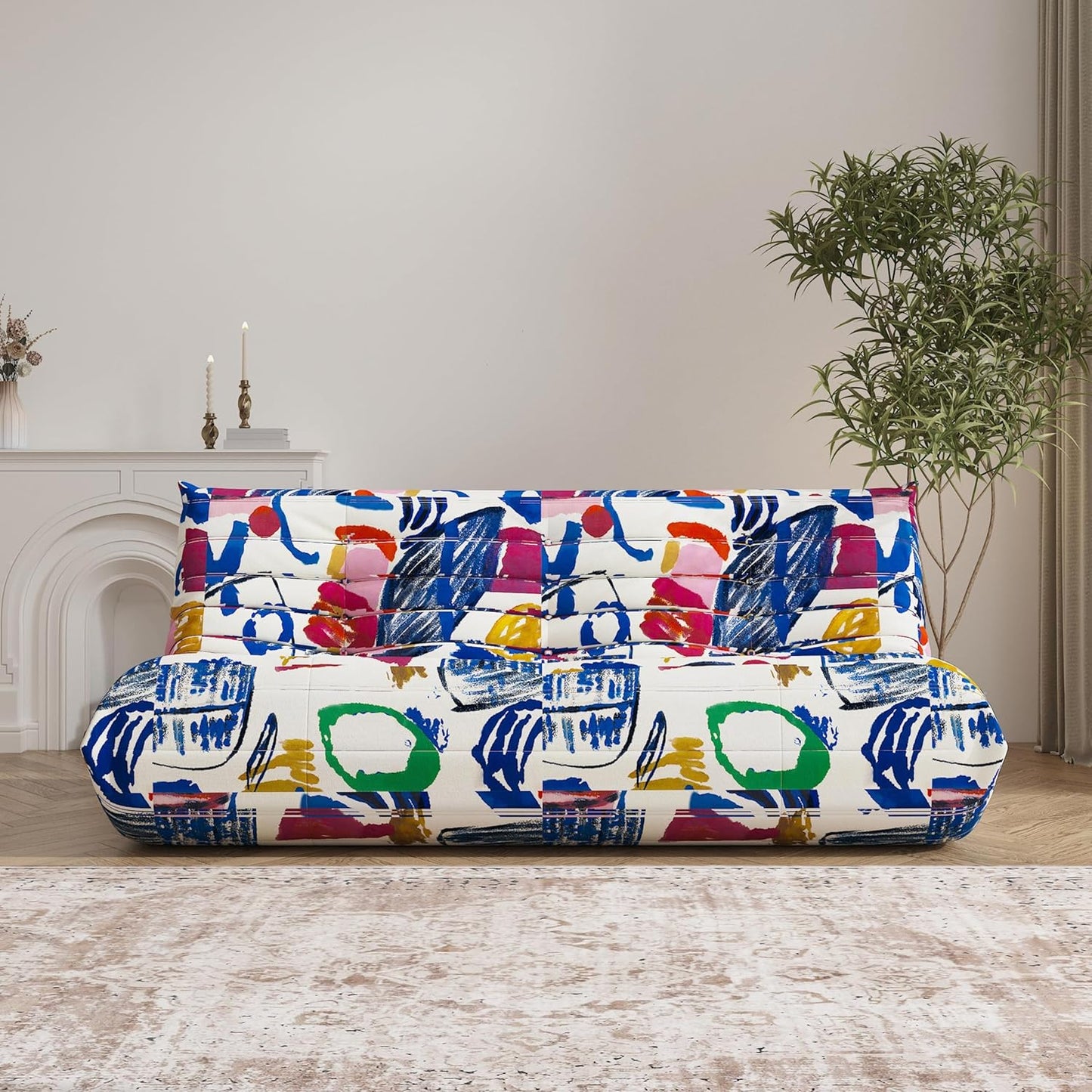 Big Bean Bag Chairs for Adults, 3 Seater Large Bean Bag Sofa, Fireside Chair Lazy Sofa Chair with High Density Comfortable Foam, Modern Bean Bag for Living Room, Bedroom, Office (Multicolor)