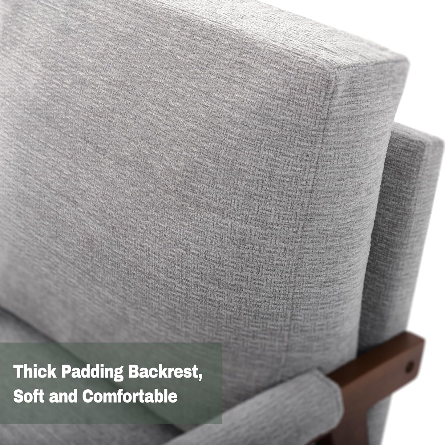 Modern Accent Chair for Living Room Mid Century Arm Chair Upholstered Bedroom Chair Comfy Lounge Chair with Solid Wood Frame, Grey