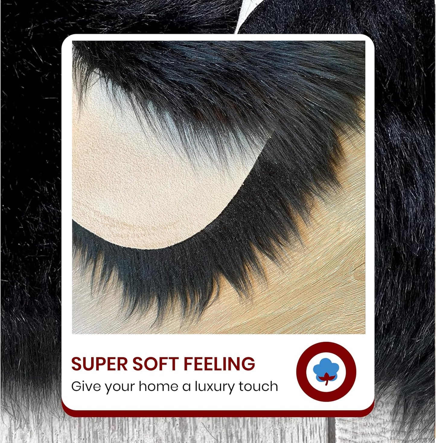 LAMBZY Faux Sheepskin Hypoallergenic Free Shape Silky Shag Rug, Luxury Shaggy Silky Plush Carpet for Bedrooms Rugs Living Kids Room Sofa Floor Rugs (Sexto 6 Pelts 6'x6', 180x180cm, Black)