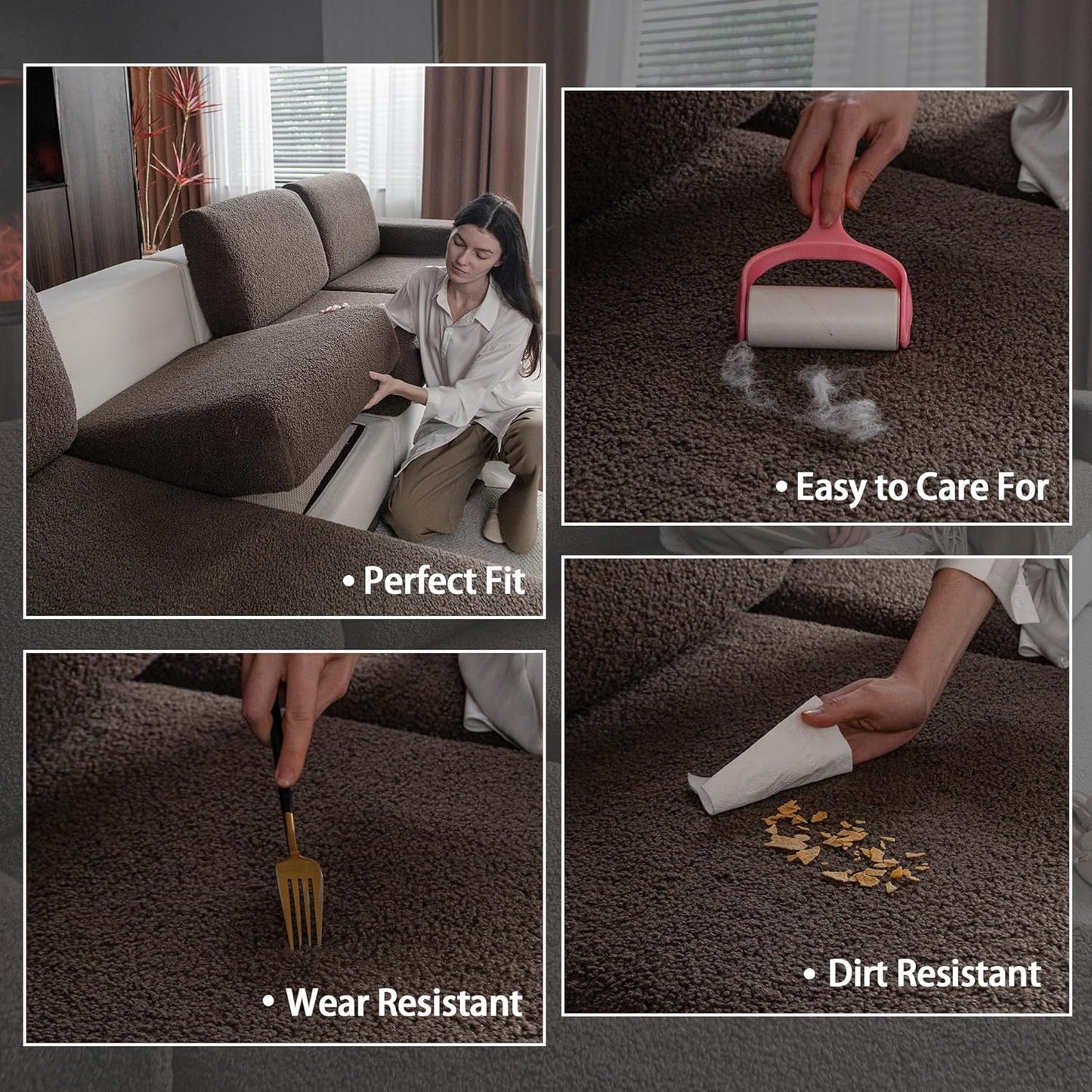 Couch Cushion Covers for Sectional Sofa, Stretch Soft Sofa Slipcovers Washable Wear-Resistant Universal Furniture Protector for Living Room(3 Seaters Covers, Brown)