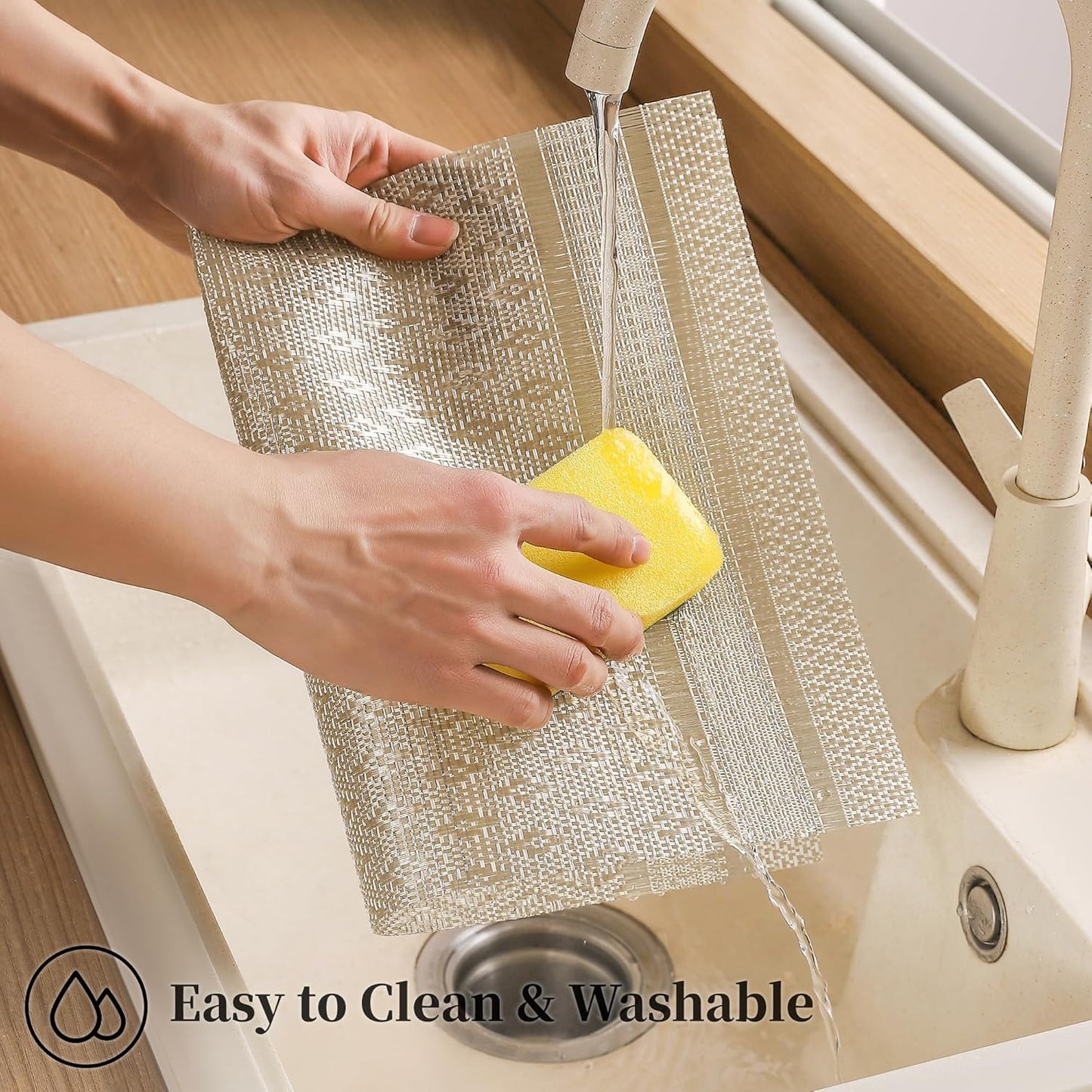 Leetaltree Stardust Yellow Placemats Set of 6 - Heat Resistant Non-Slip Place mats for Dining Table, Washable Durable PVC Vinyl Woven Table Mats（Stardust Yellow, 6）